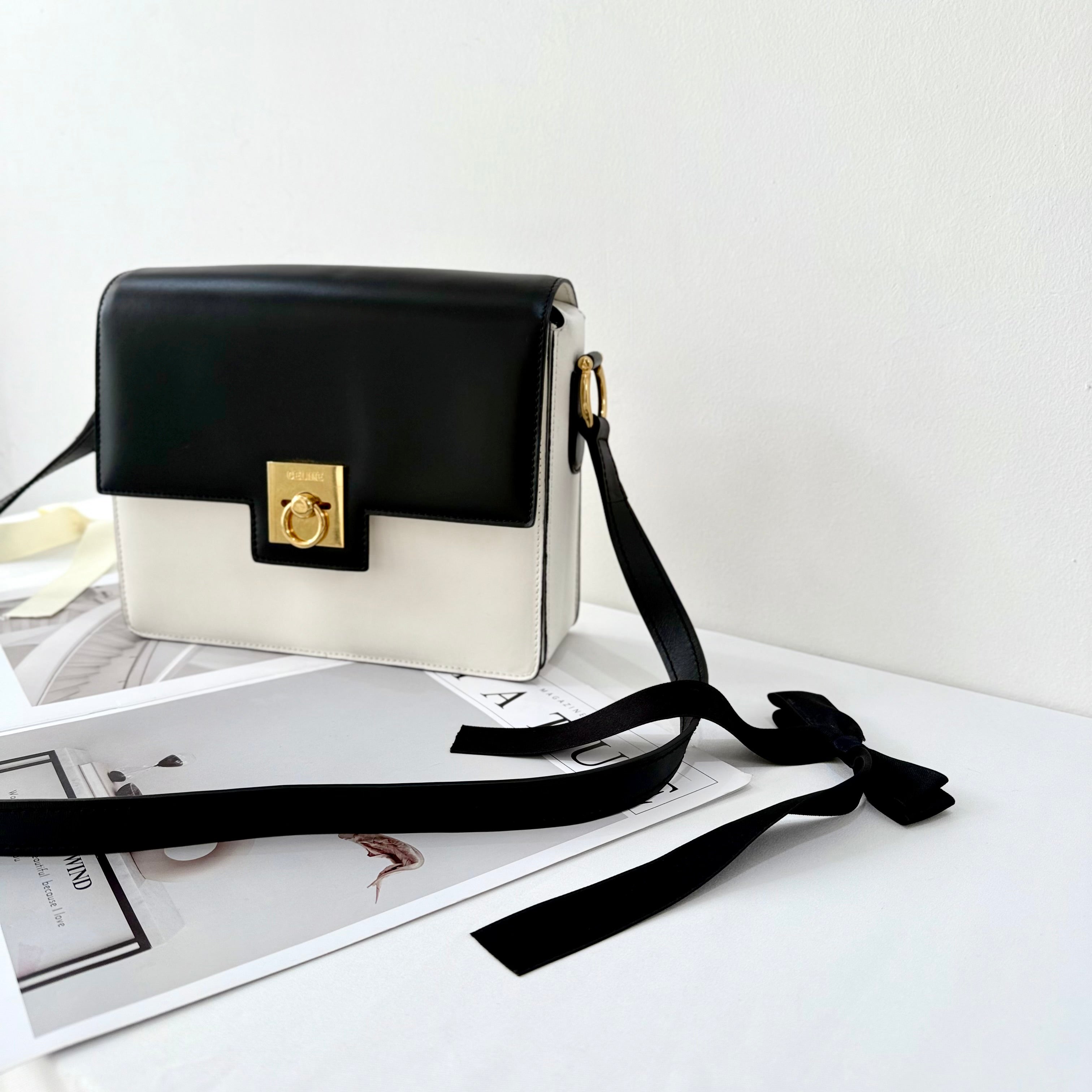 Celine Box White Black Shoulder Bag