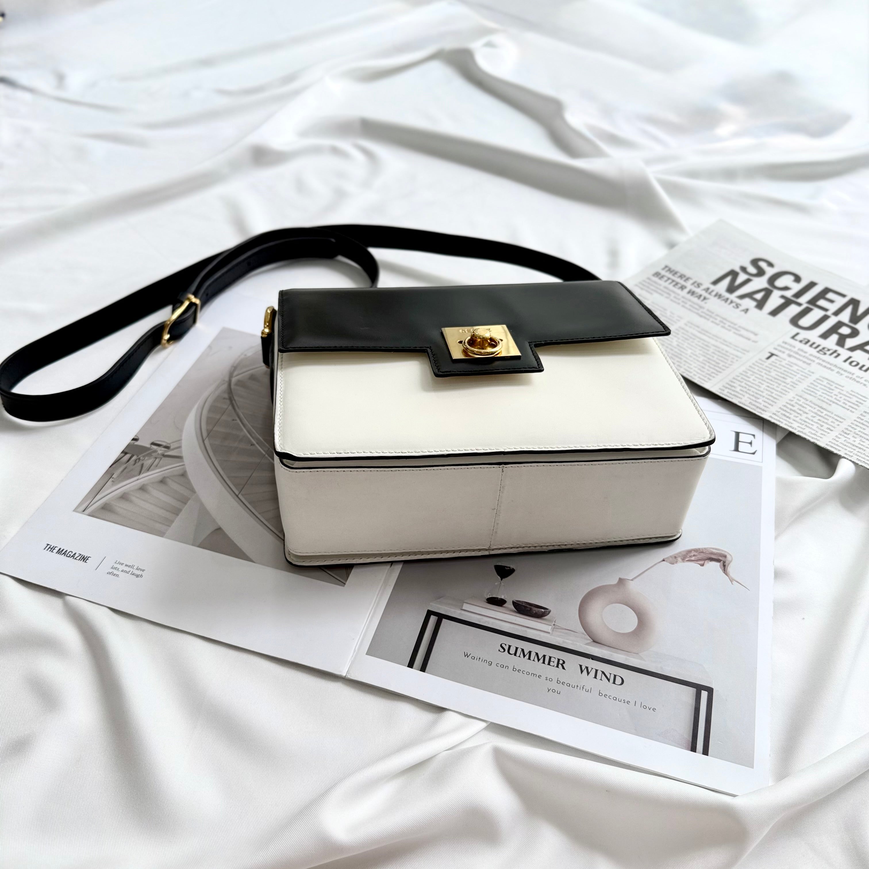 Celine Box White Black Shoulder Bag