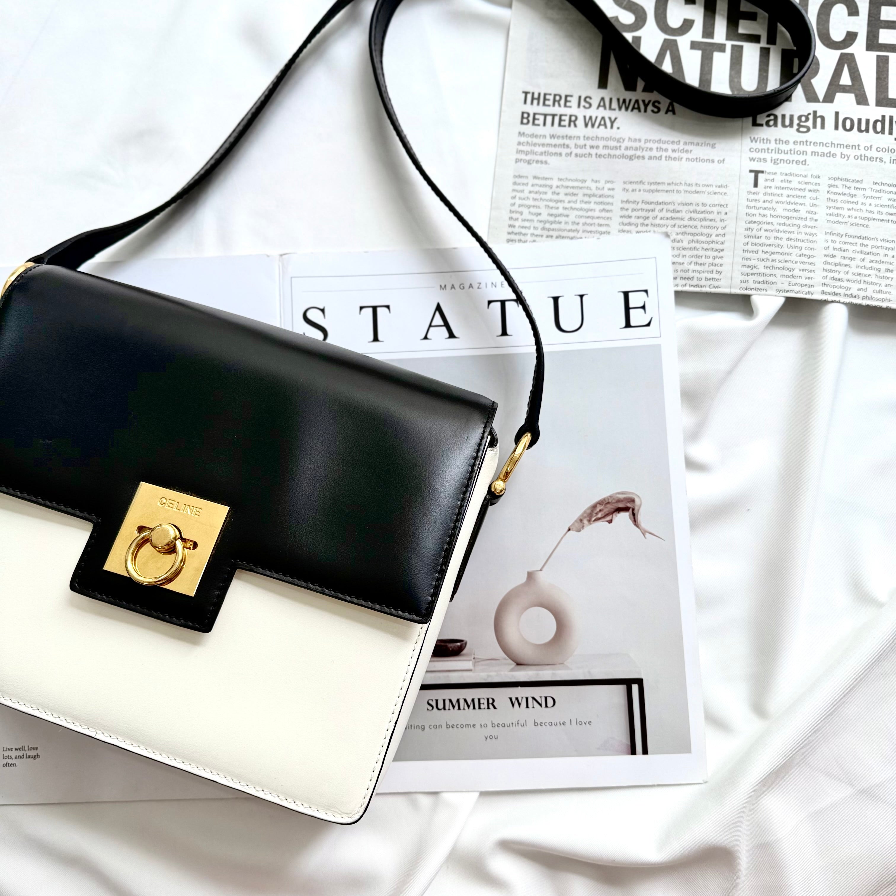Celine Box White Black Shoulder Bag