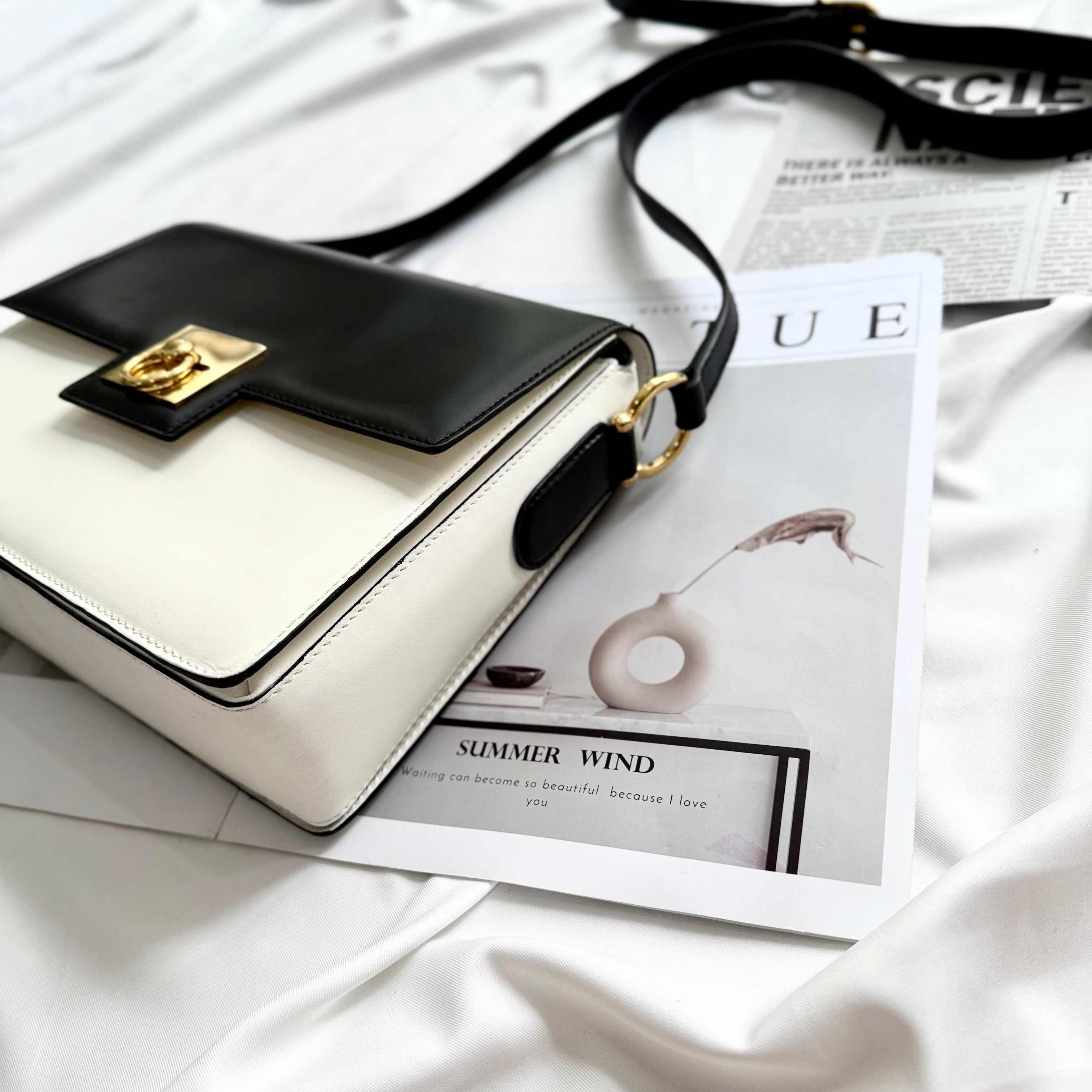Celine Box White Black Shoulder Bag
