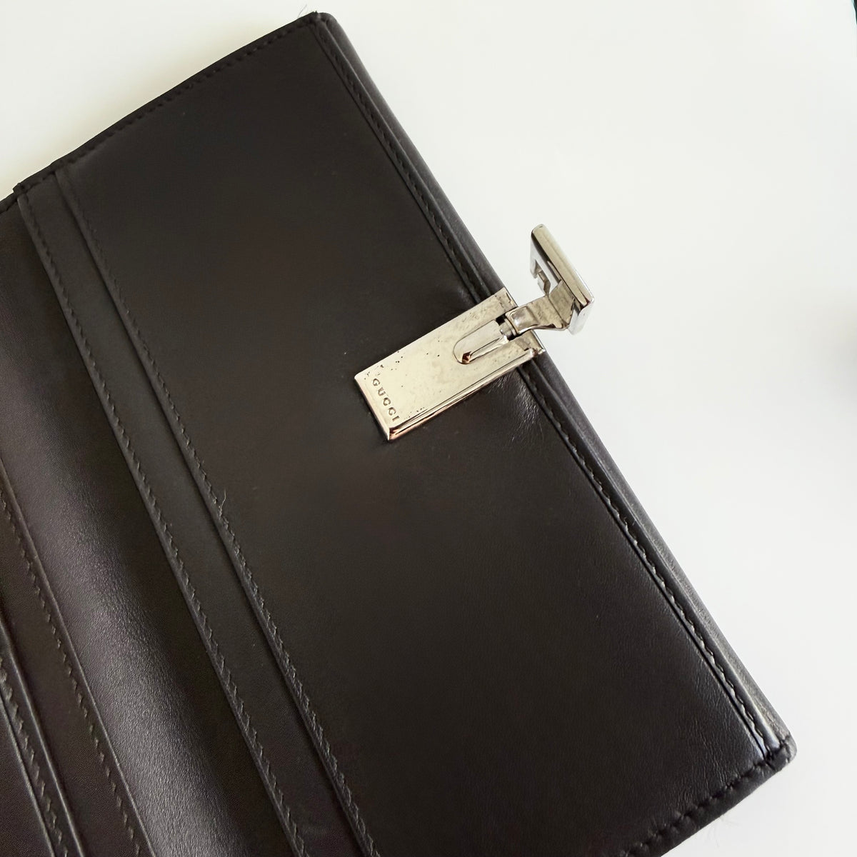 Gucci Vintage Long Wallet Leather Dark Brown