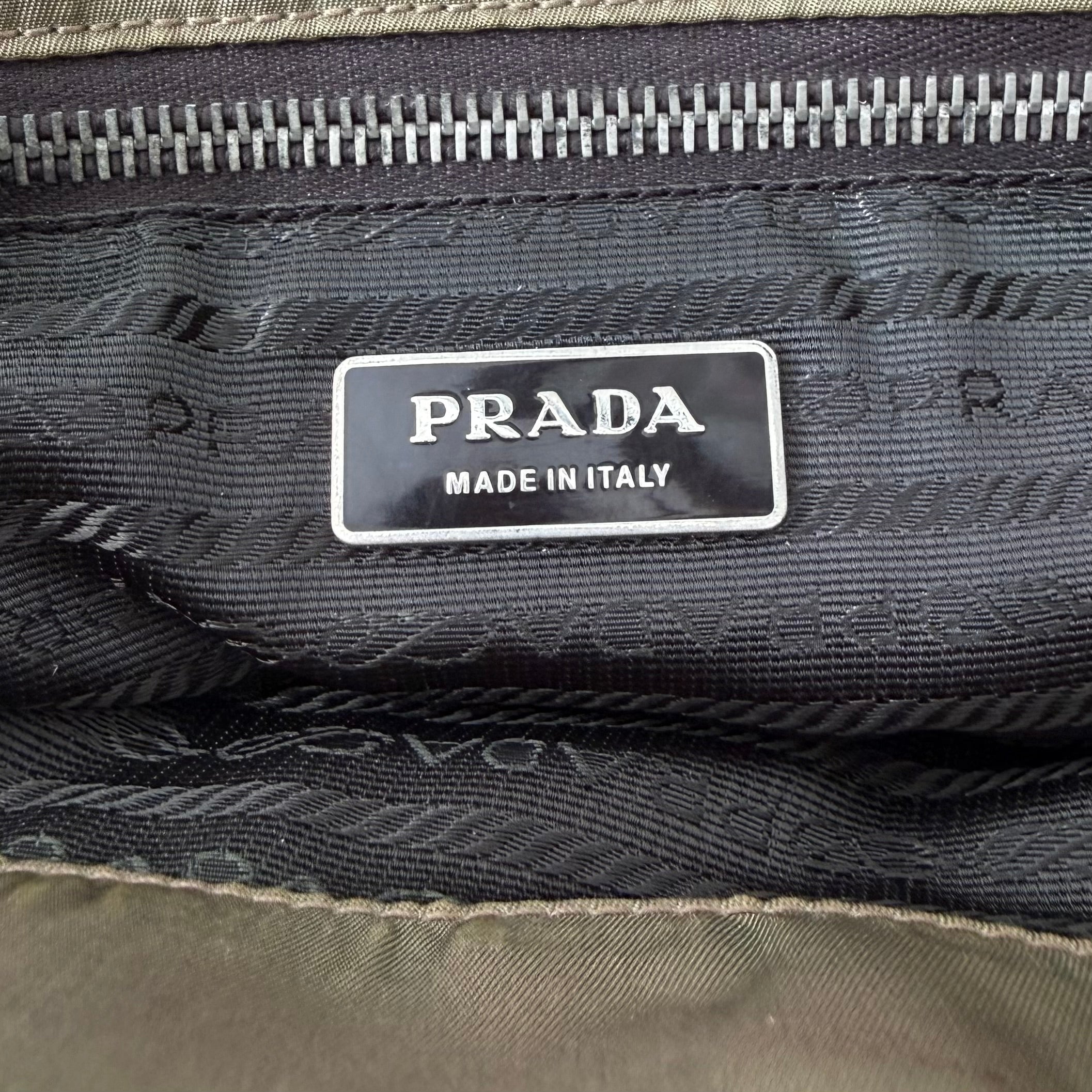 Prada Tessuto Nylon Faux Croc Tote Brown