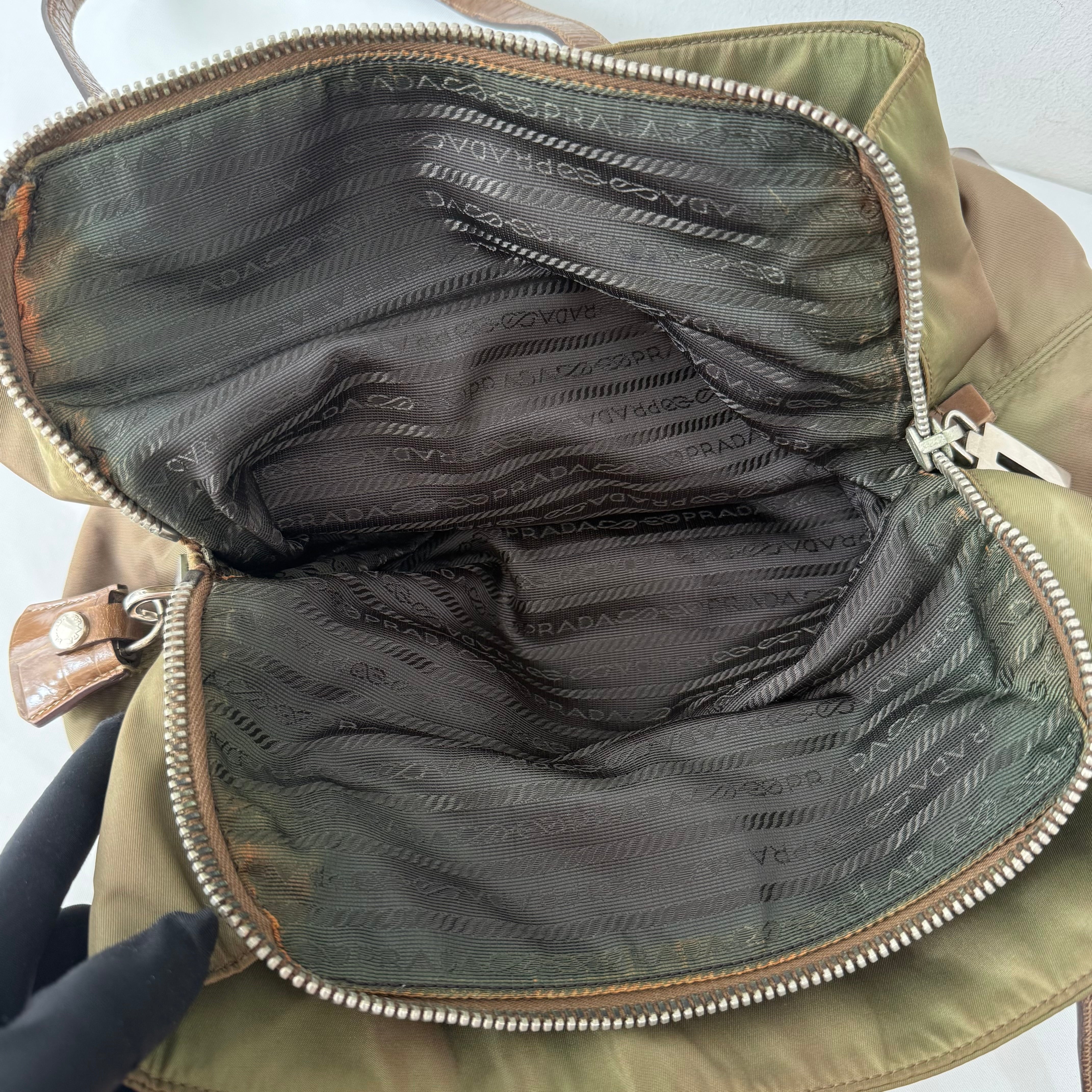 Prada Tessuto Nylon Faux Croc Tote Brown