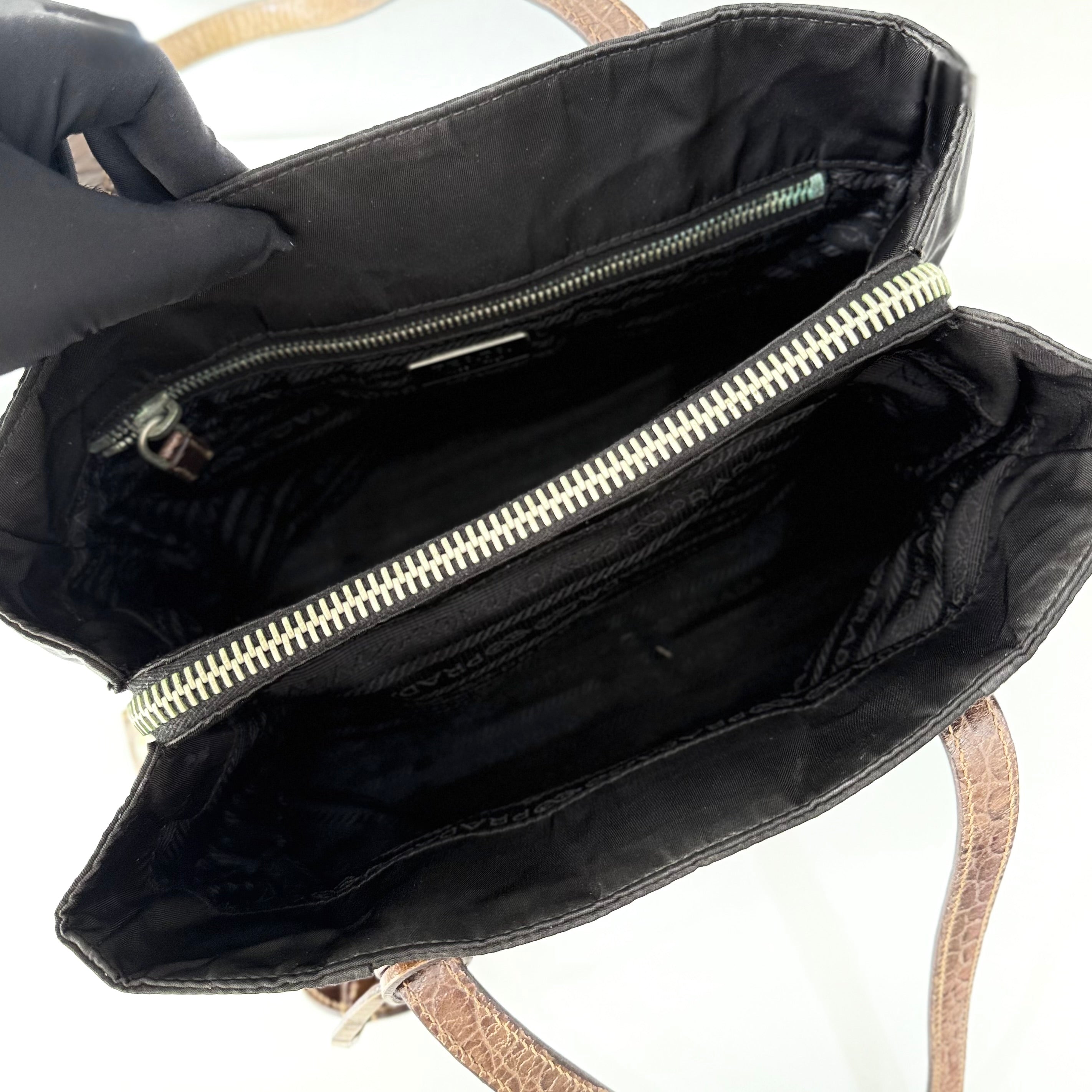 Prada Tessuto Nylon Faux Croc Tote Black