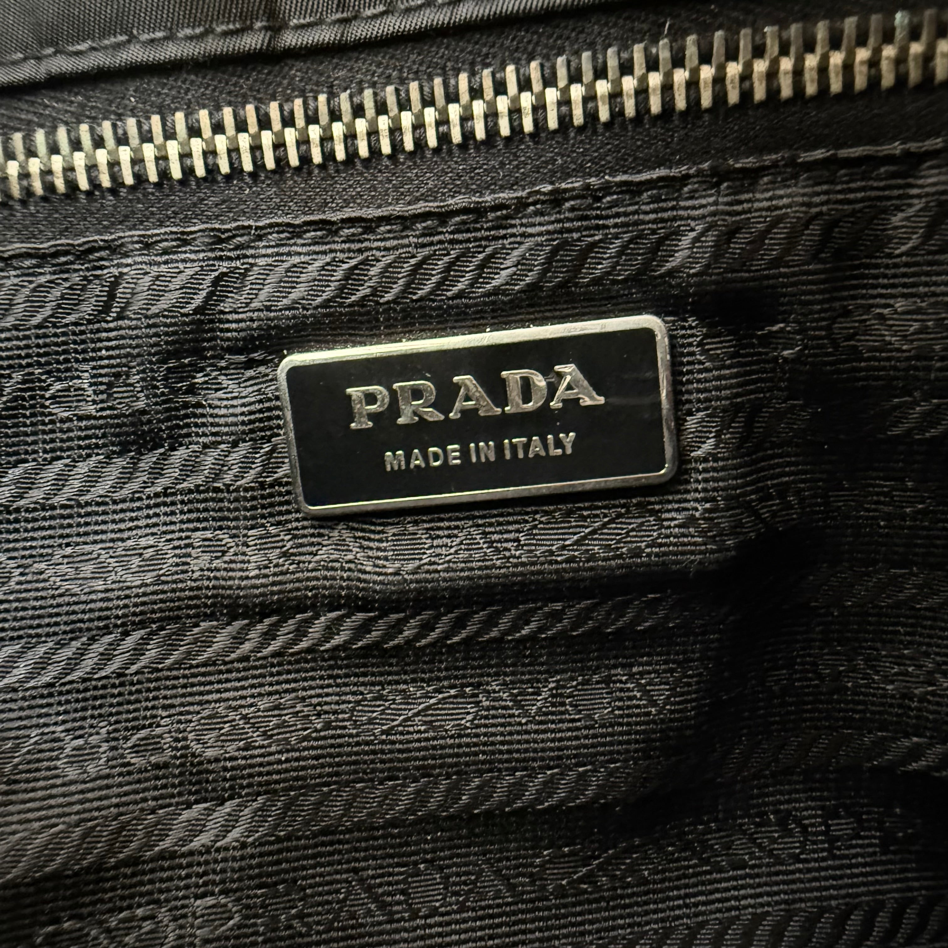 Prada Tessuto Nylon Faux Croc Tote Black