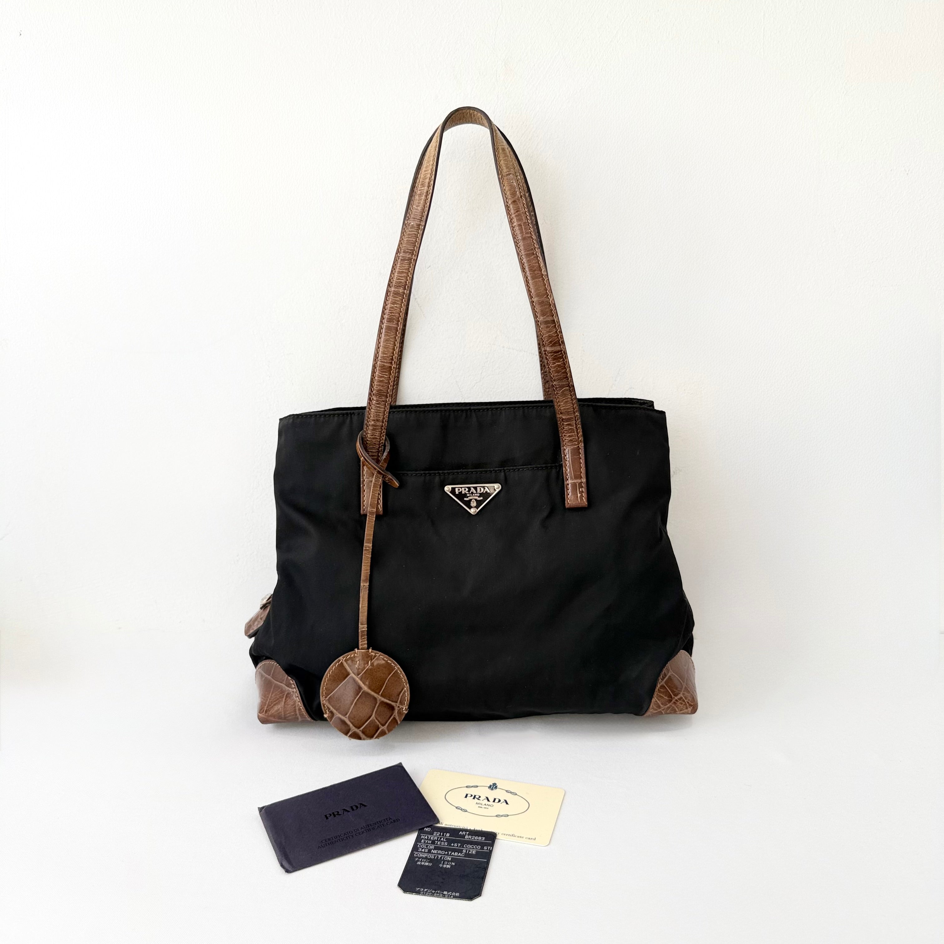 Prada Tessuto Nylon Faux Croc Tote Black