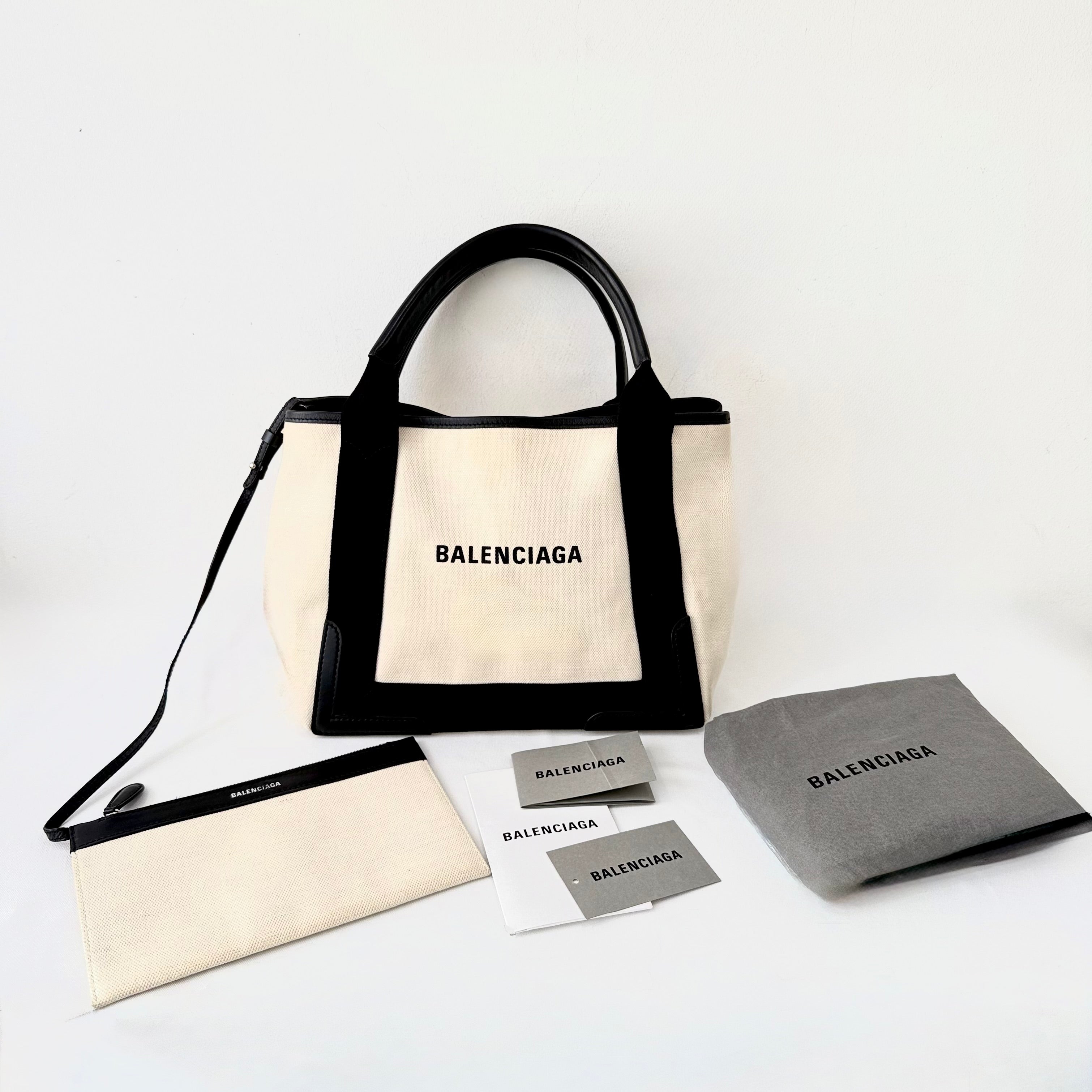 Balenciaga Cabas Tote Bag Canvas/Calfskin Beige/Black