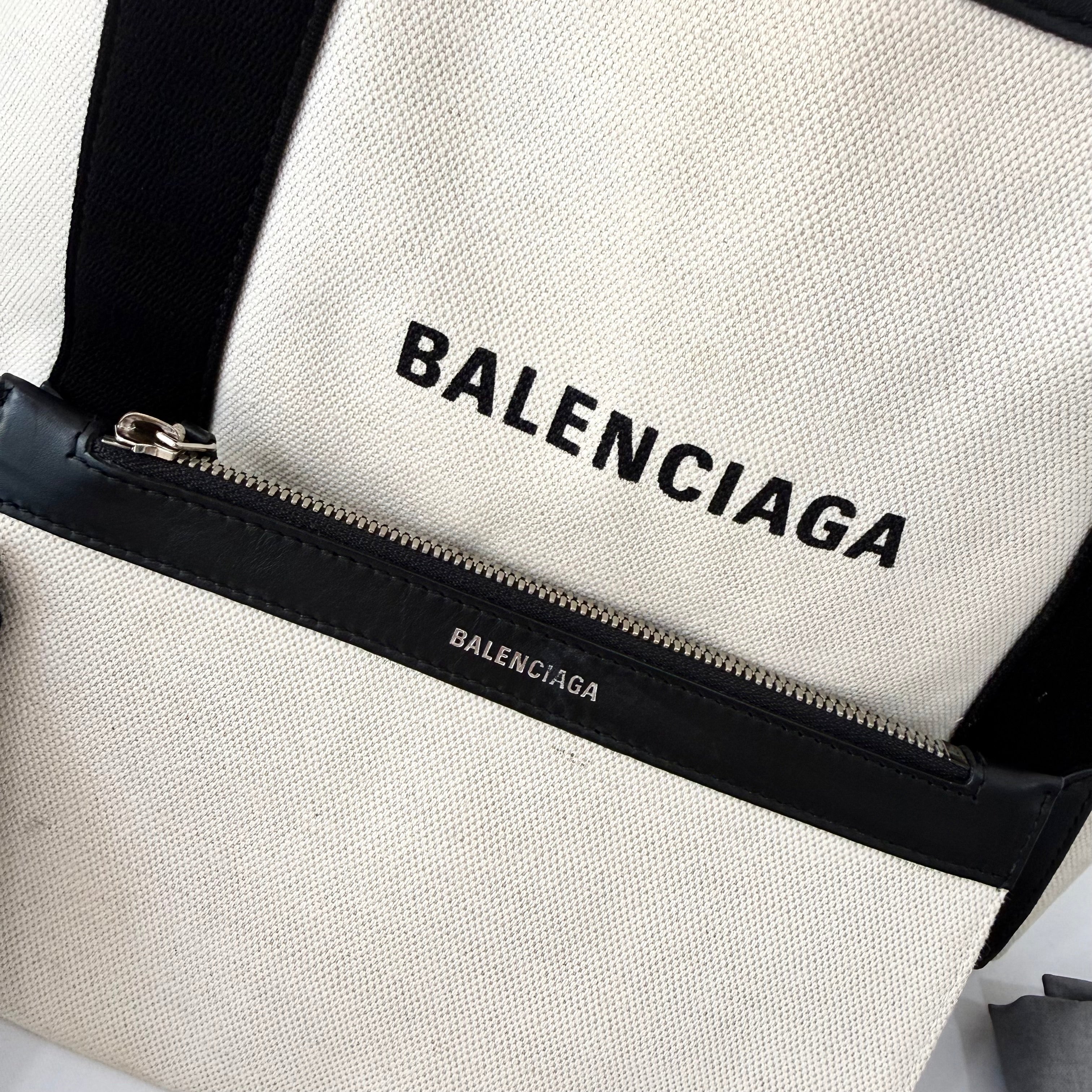Balenciaga Cabas Tote Bag Canvas/Calfskin Beige/Black