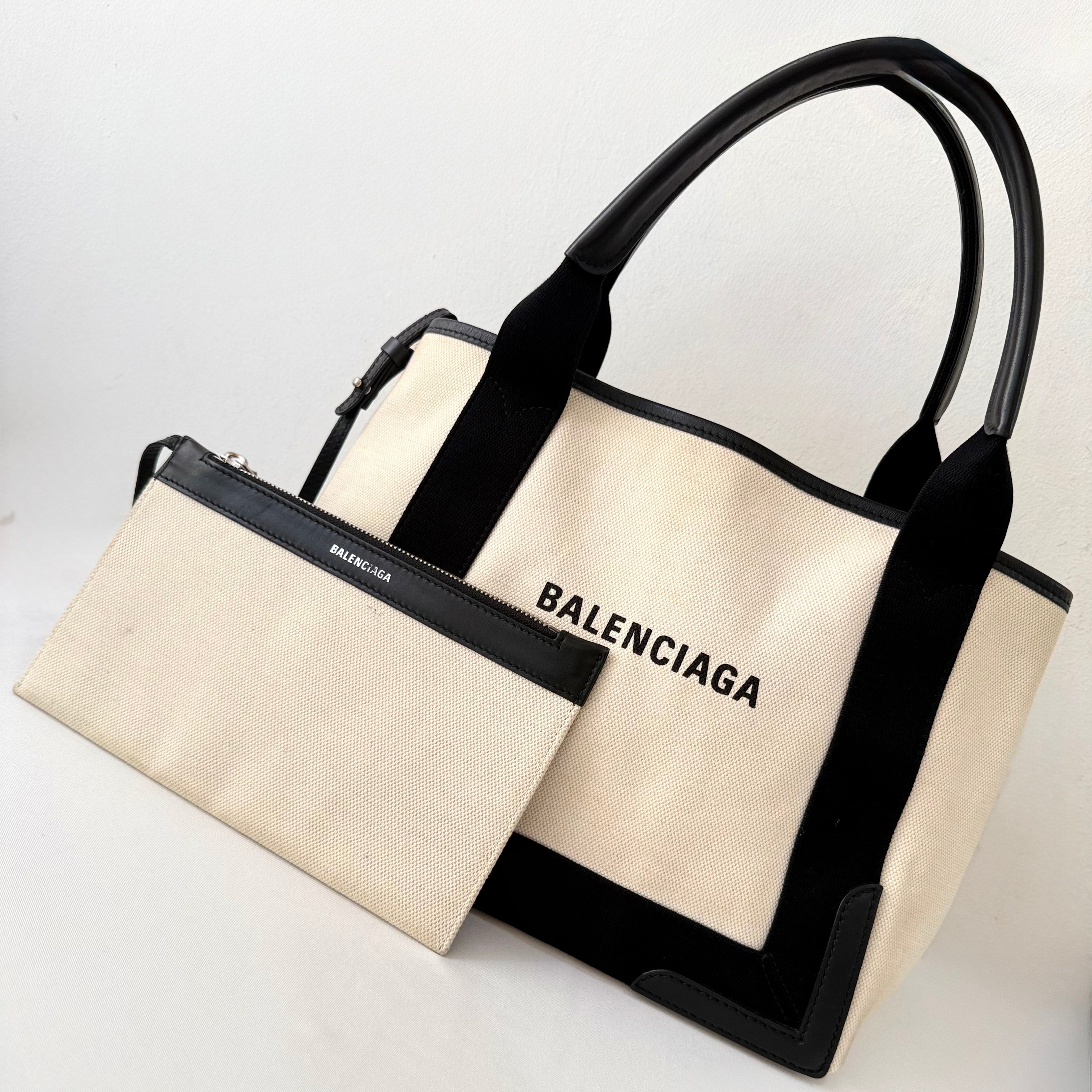 Balenciaga Cabas Tote Bag Canvas/Calfskin Beige/Black