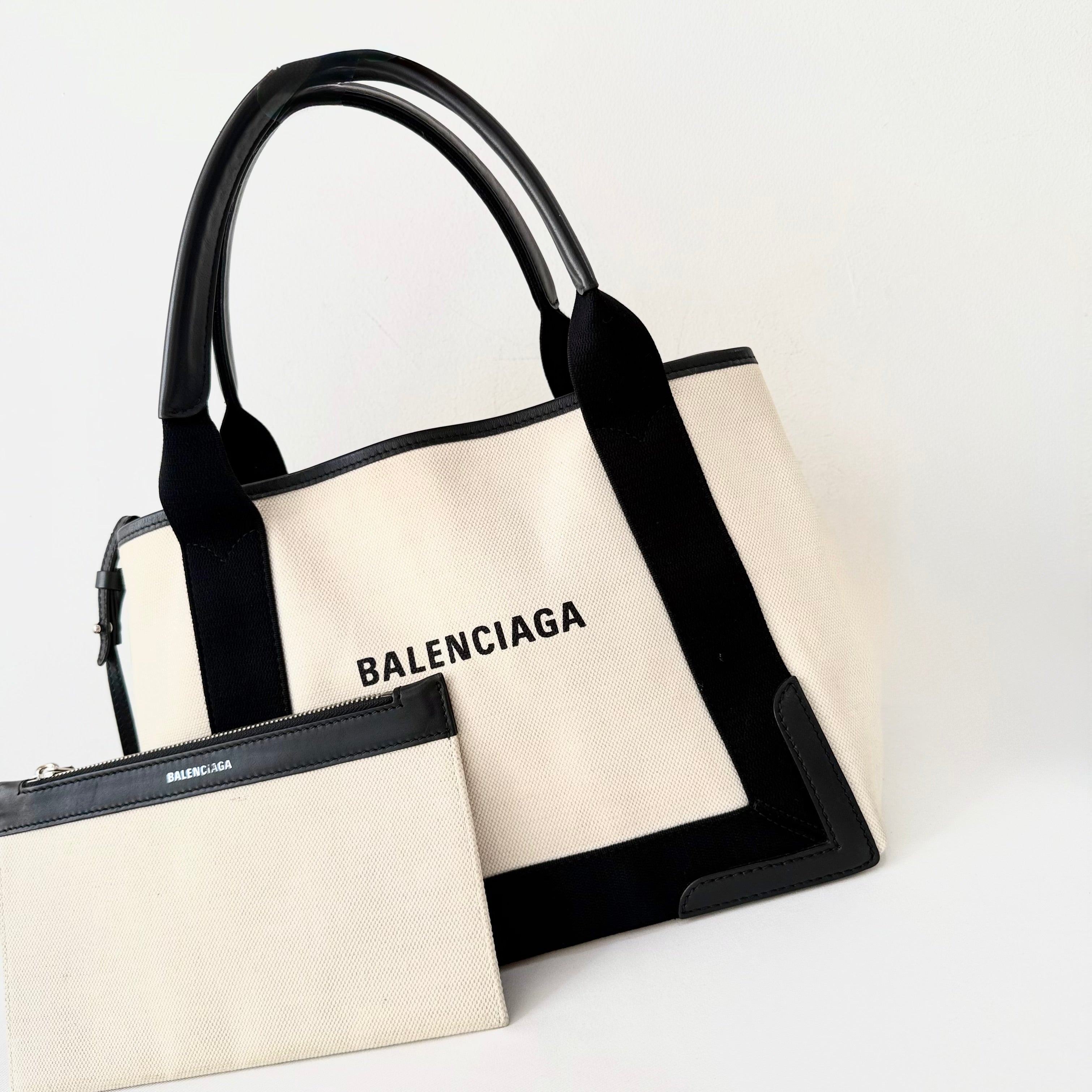 Balenciaga Cabas Tote Bag Canvas/Calfskin Beige/Black