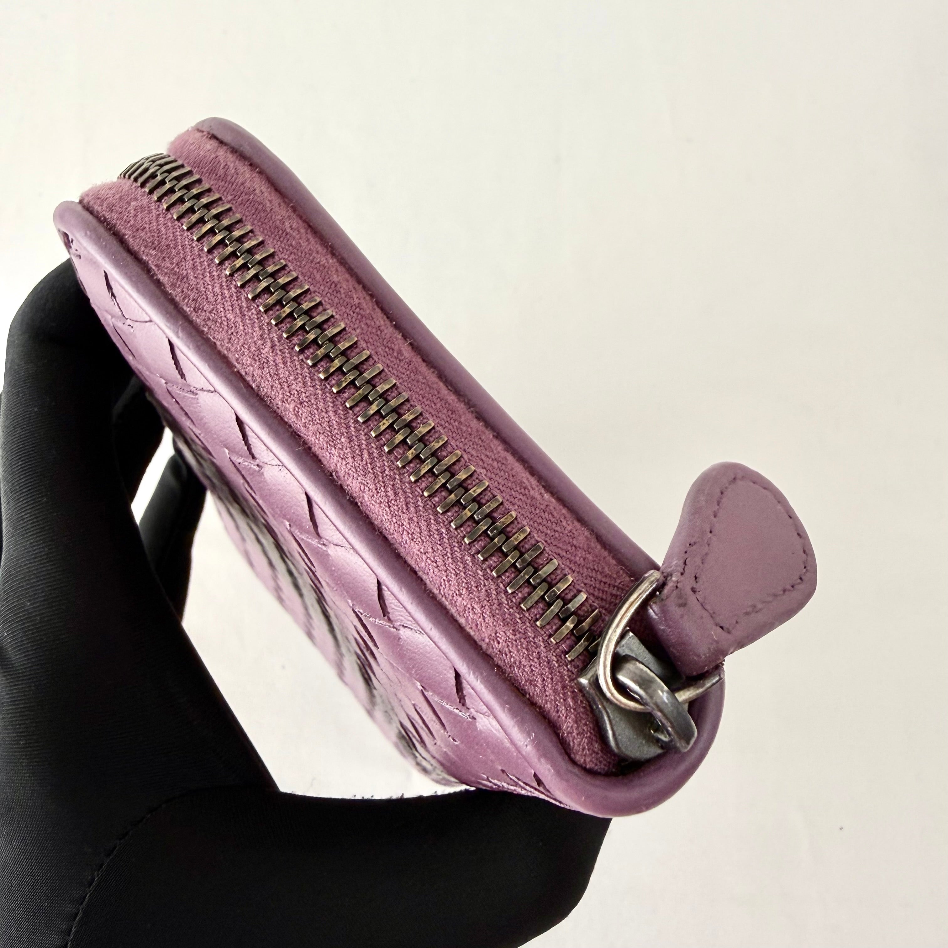 Bottega Veneta Nappa Intrecciato Zip Around Wallet Aubergine