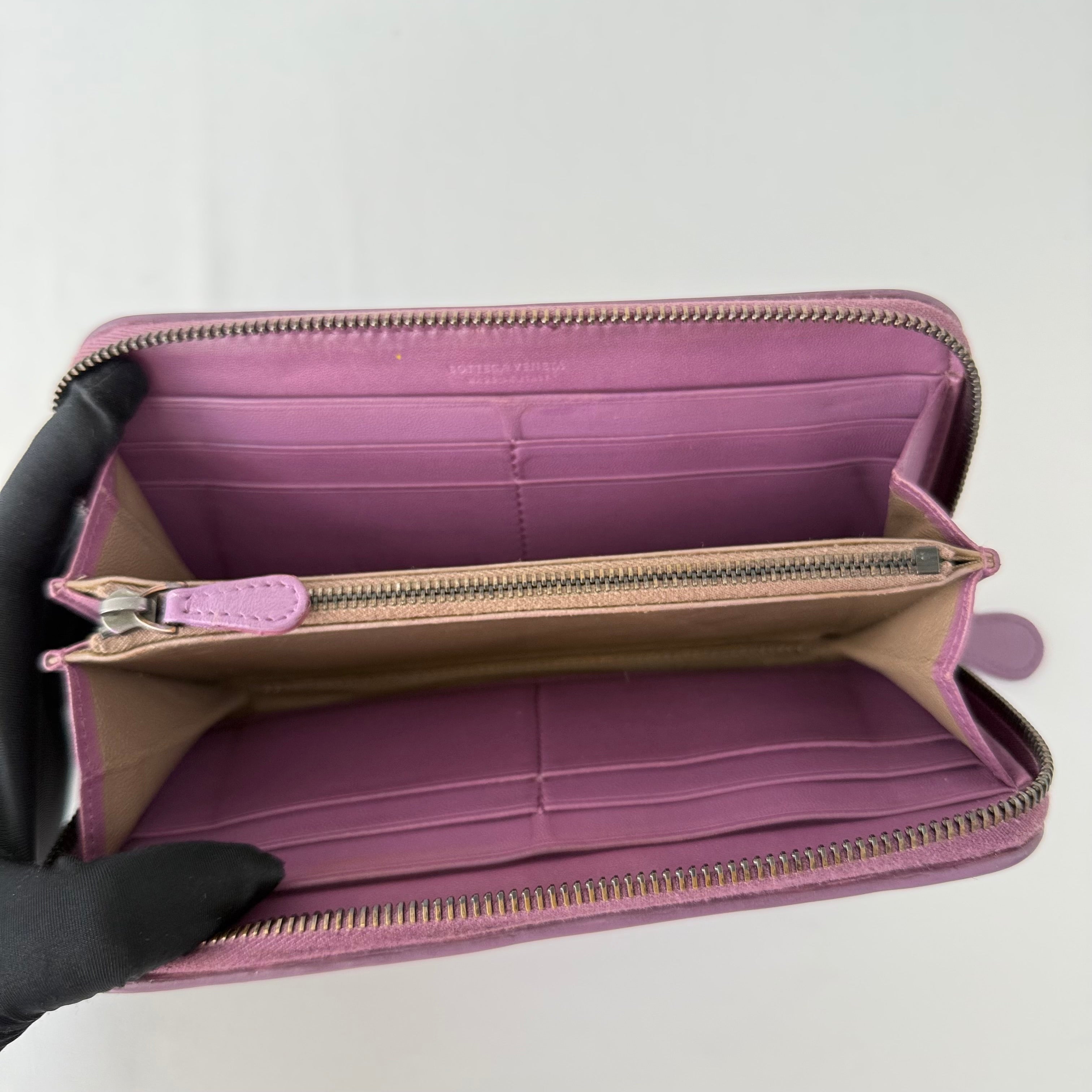 Bottega Veneta Nappa Intrecciato Zip Around Wallet Aubergine