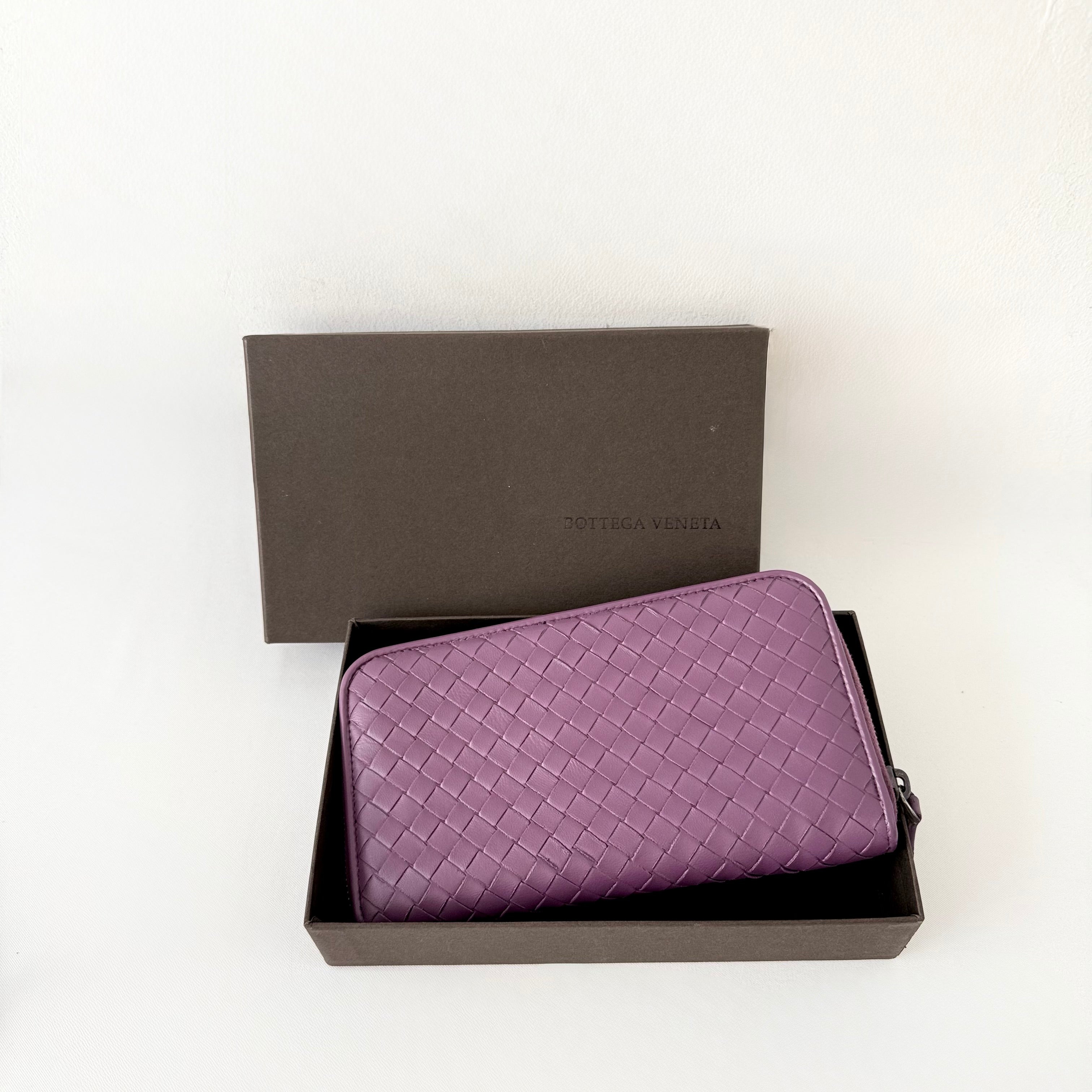 Bottega Veneta Nappa Intrecciato Zip Around Wallet Aubergine