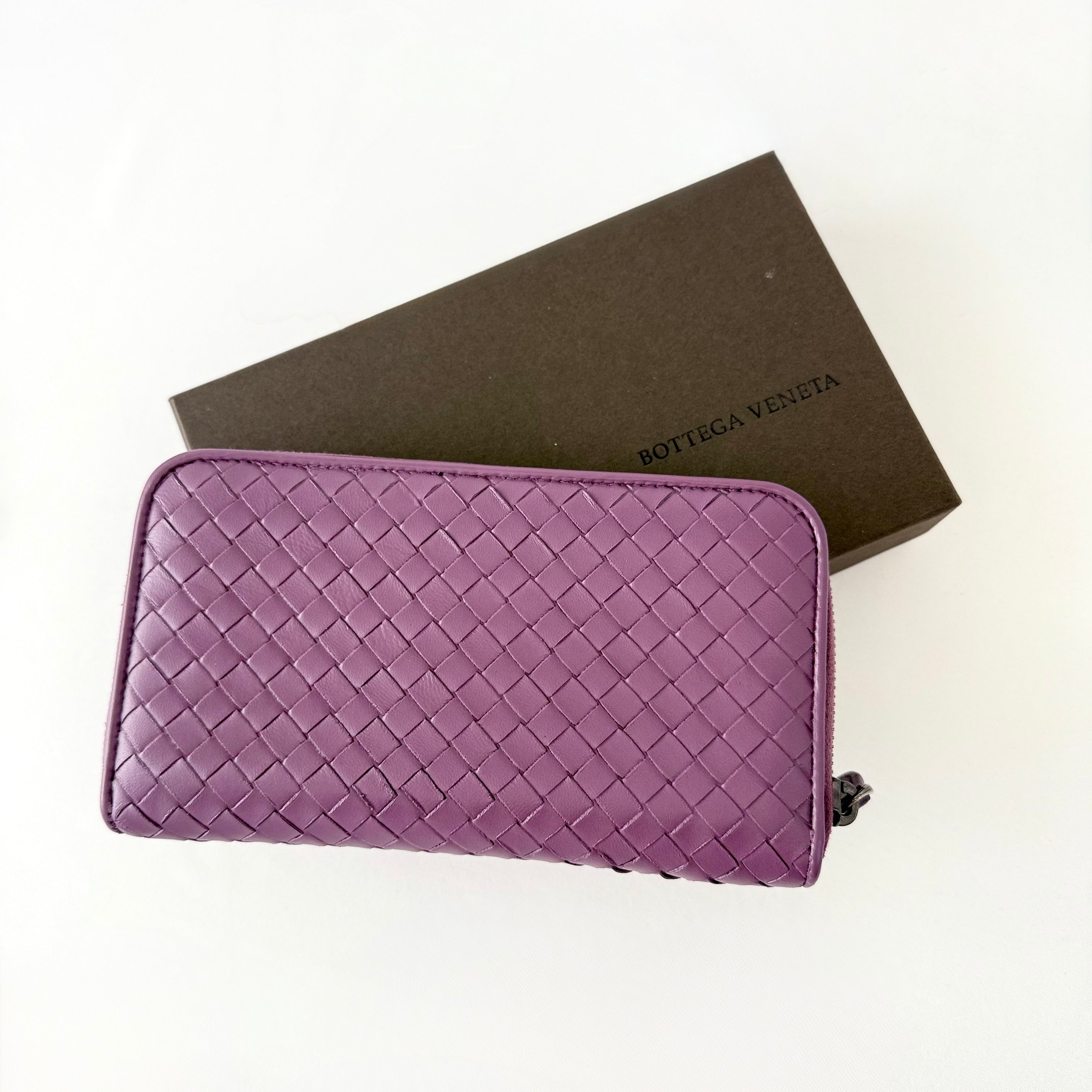 Bottega Veneta Nappa Intrecciato Zip Around Wallet Aubergine