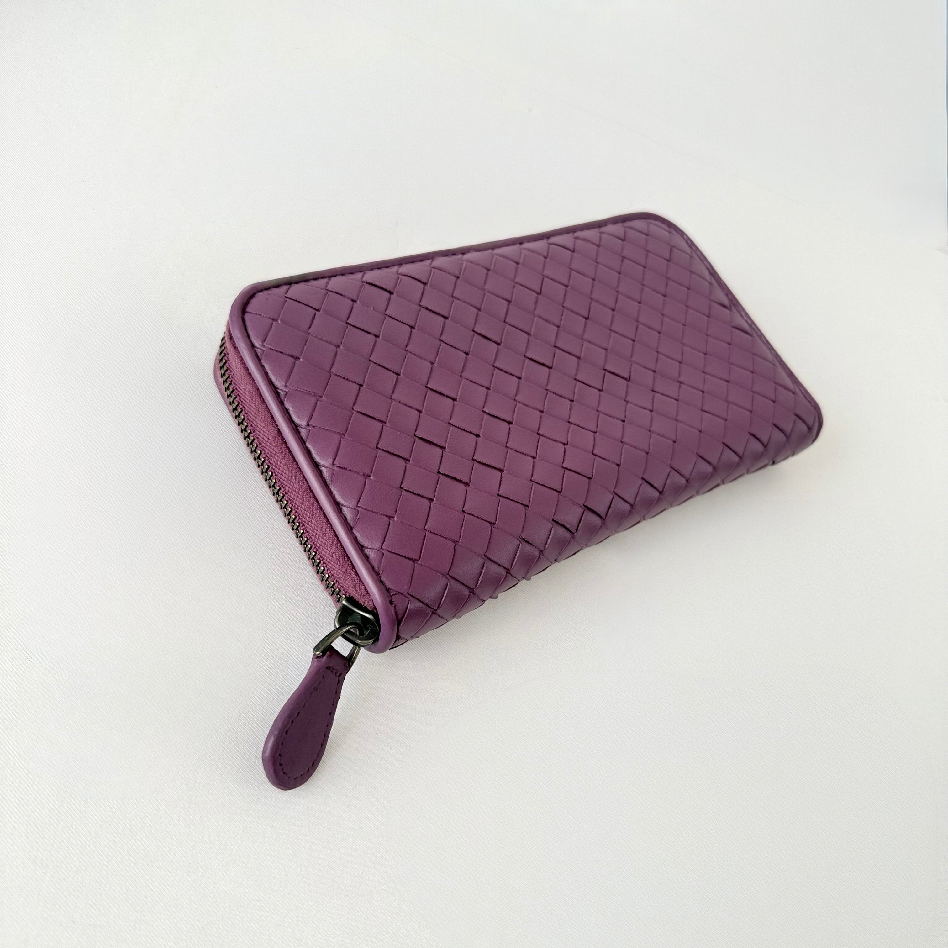 Bottega Veneta Nappa Intrecciato Zip Around Wallet Aubergine
