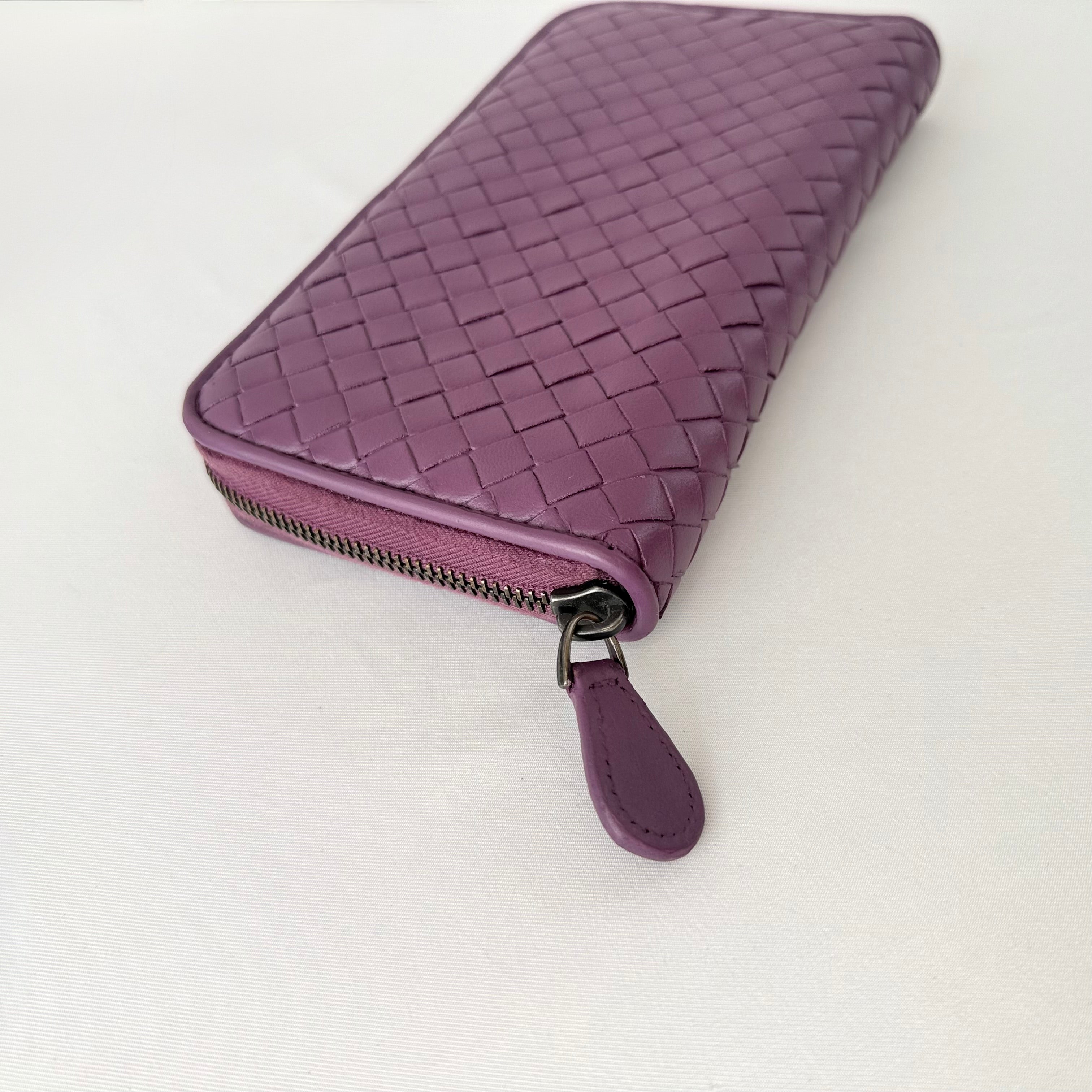 Bottega Veneta Nappa Intrecciato Zip Around Wallet Aubergine