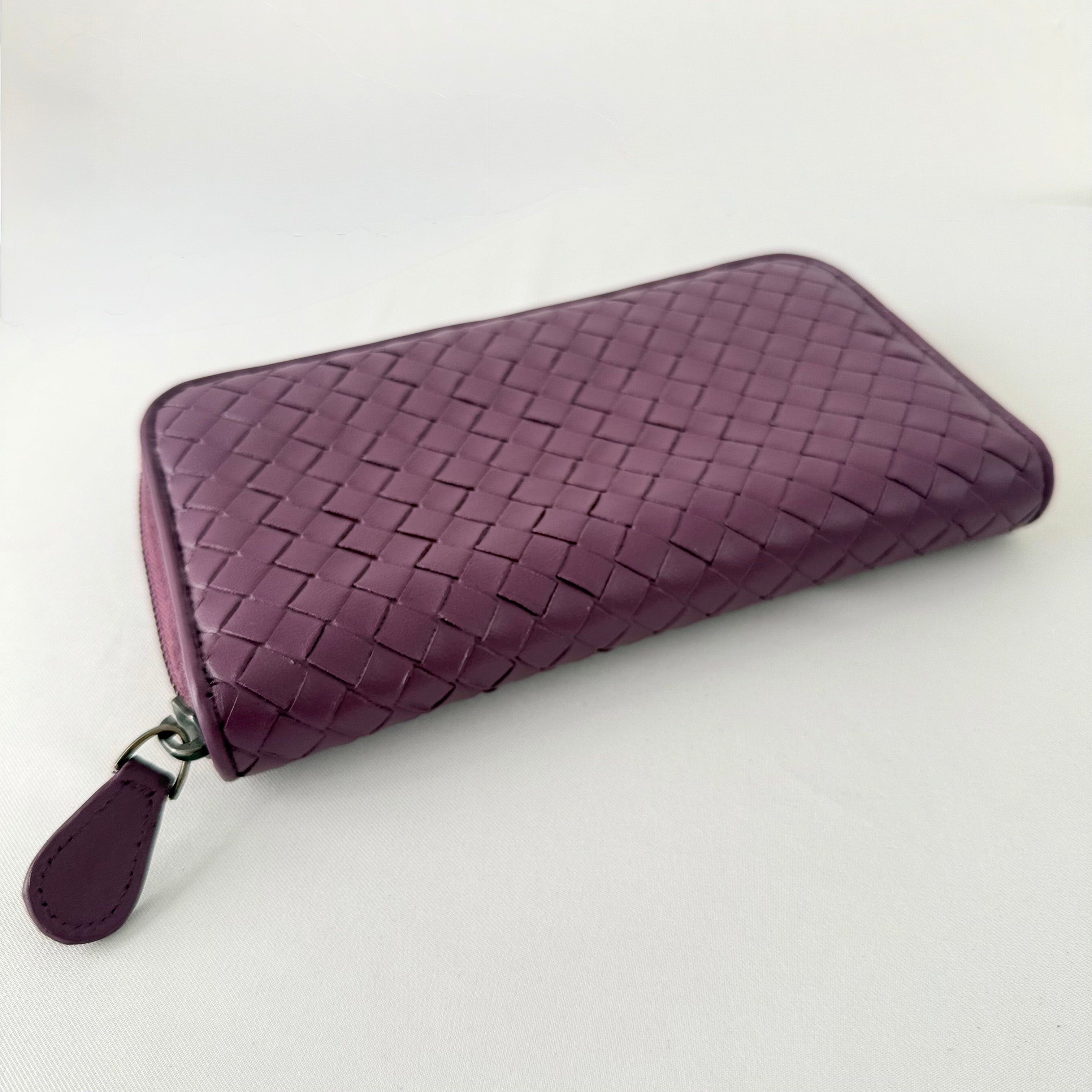 Bottega Veneta Nappa Intrecciato Zip Around Wallet Aubergine