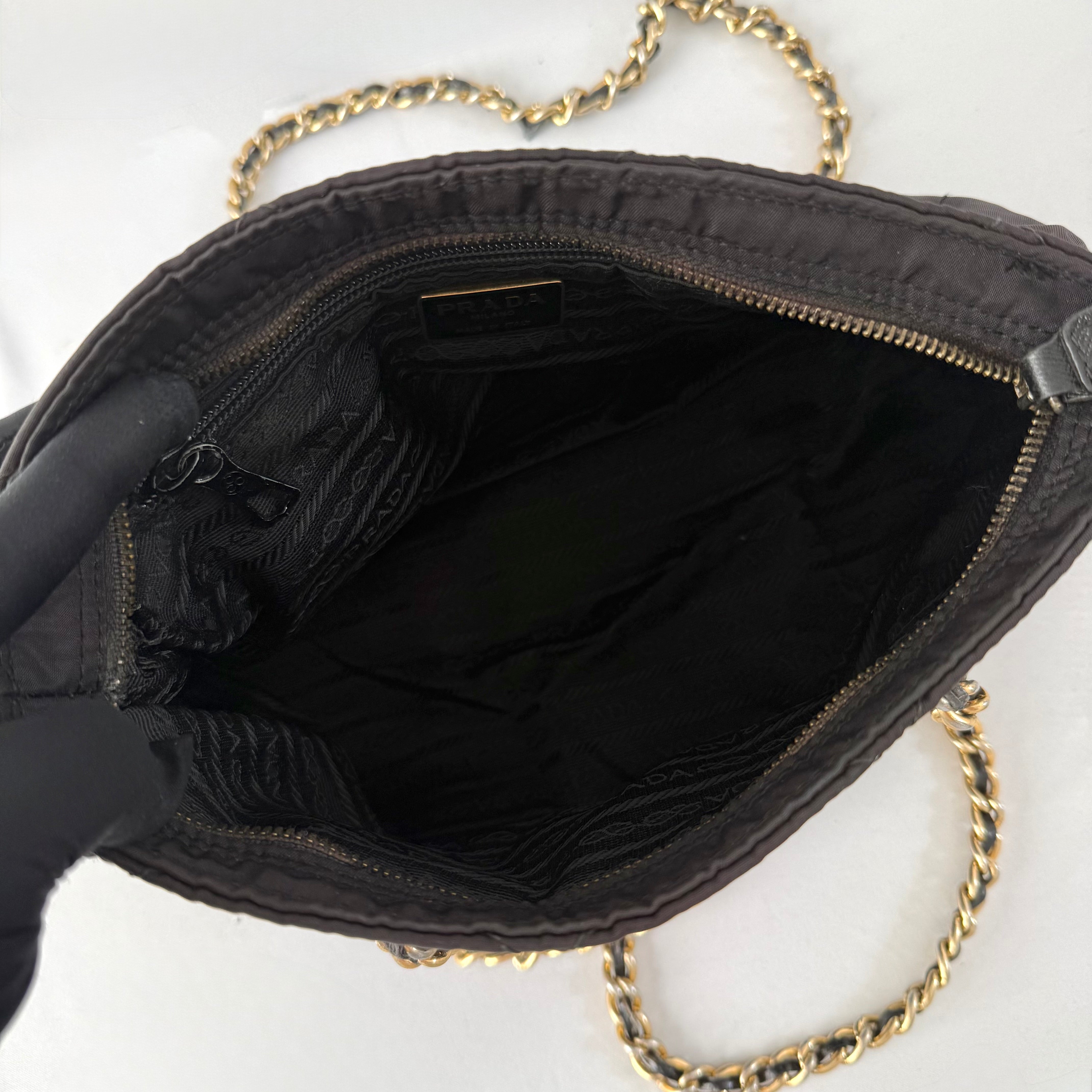 PRADA Quilted Tessuto Nylon Chain Shoulder Bag