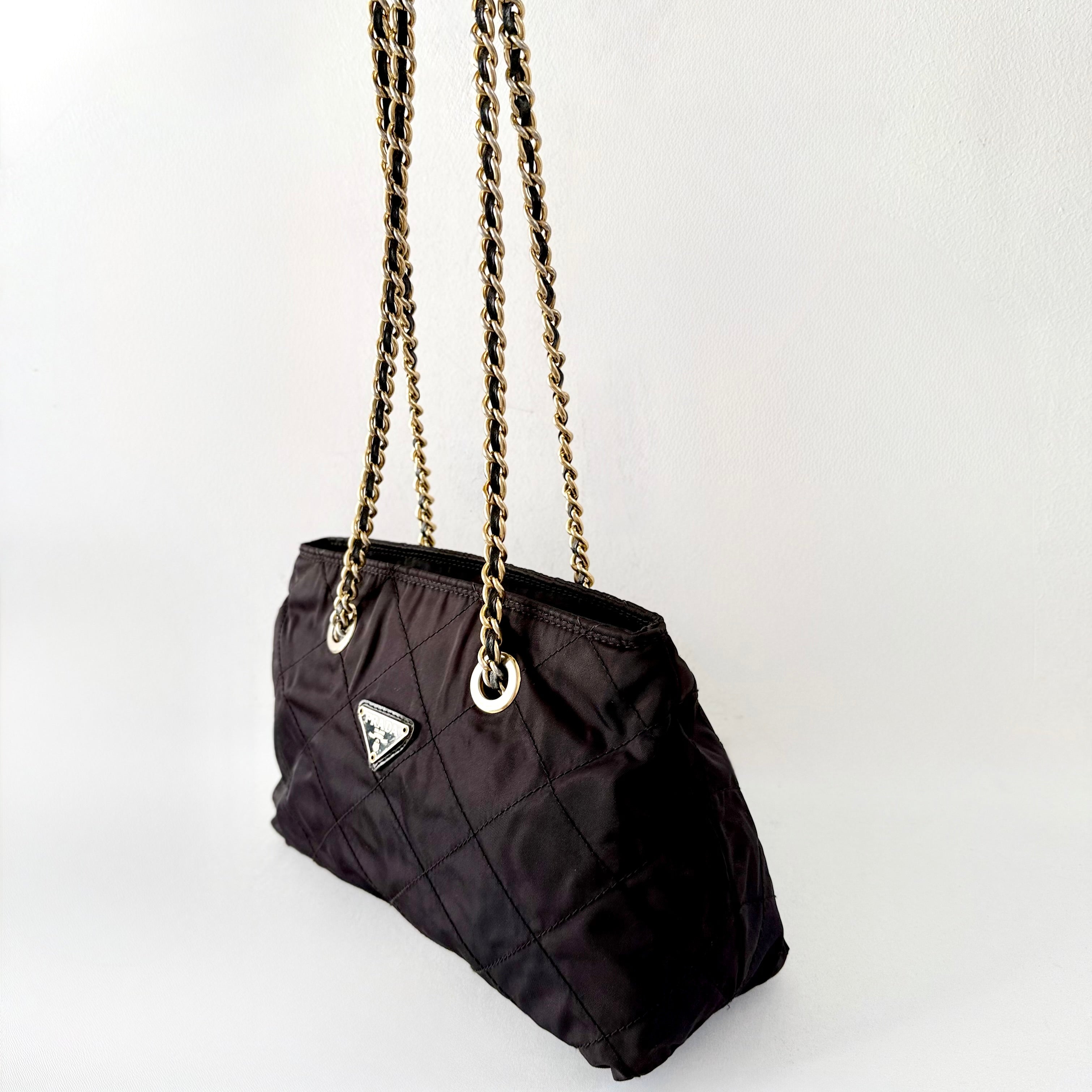 PRADA Quilted Tessuto Nylon Chain Shoulder Bag