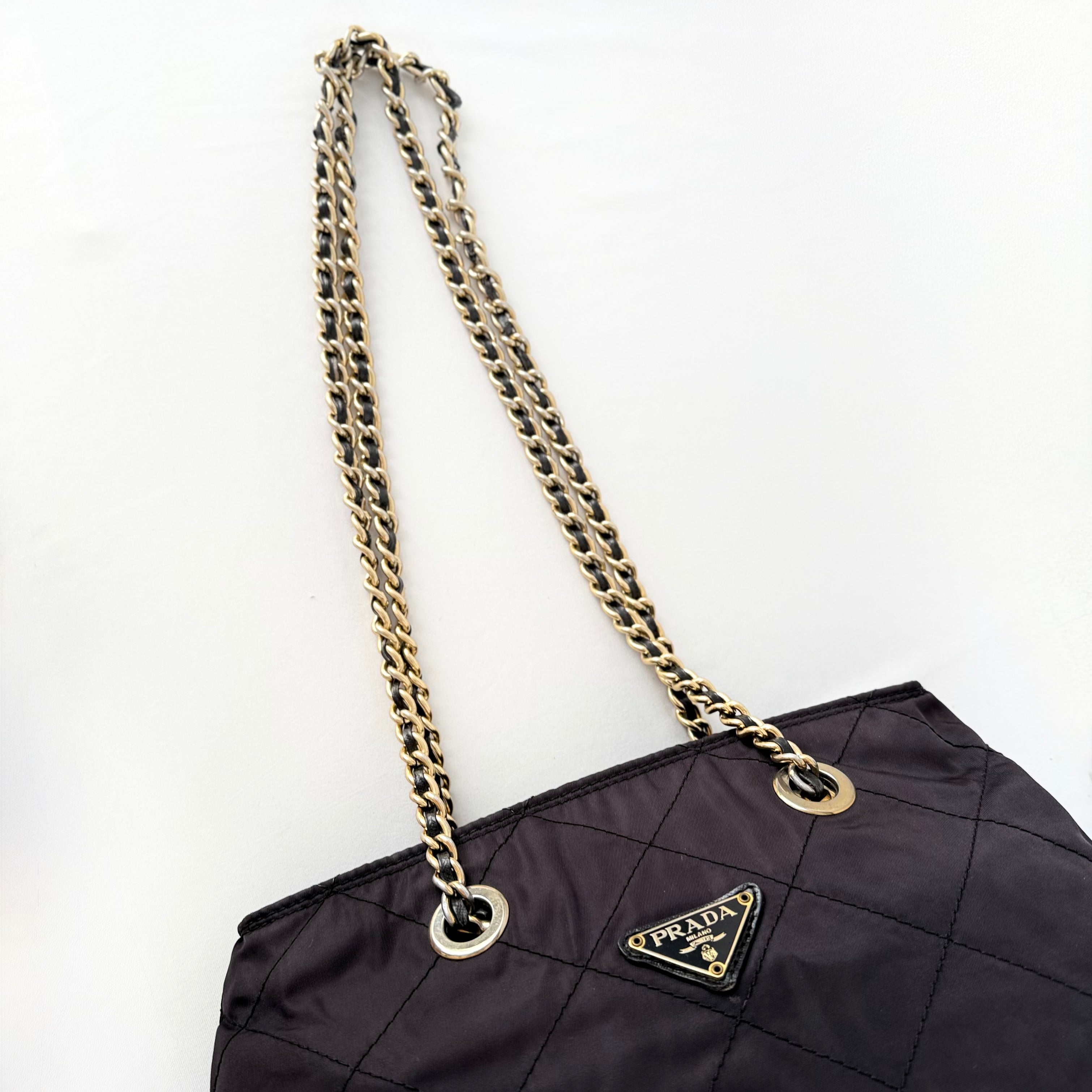PRADA Quilted Tessuto Nylon Chain Shoulder Bag