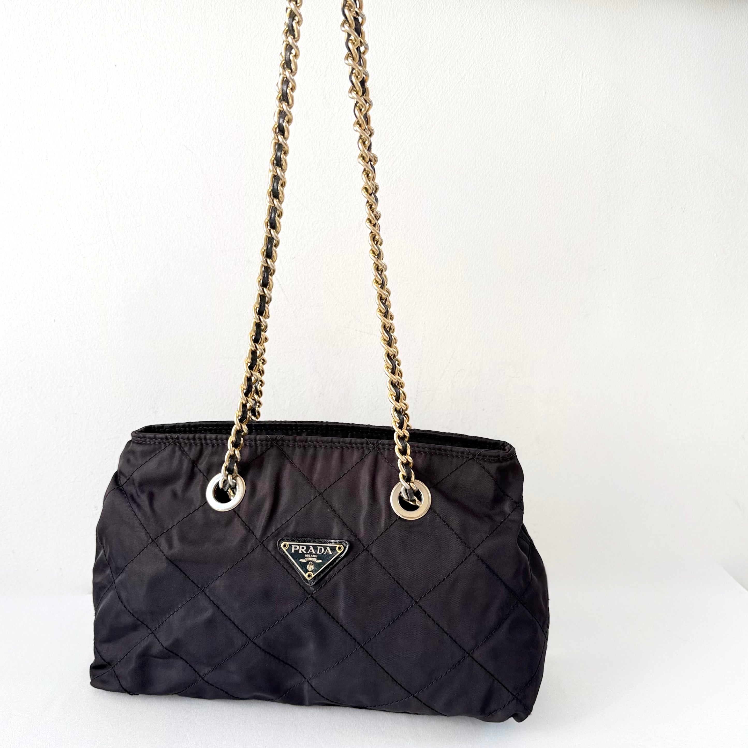 PRADA Quilted Tessuto Nylon Chain Shoulder Bag
