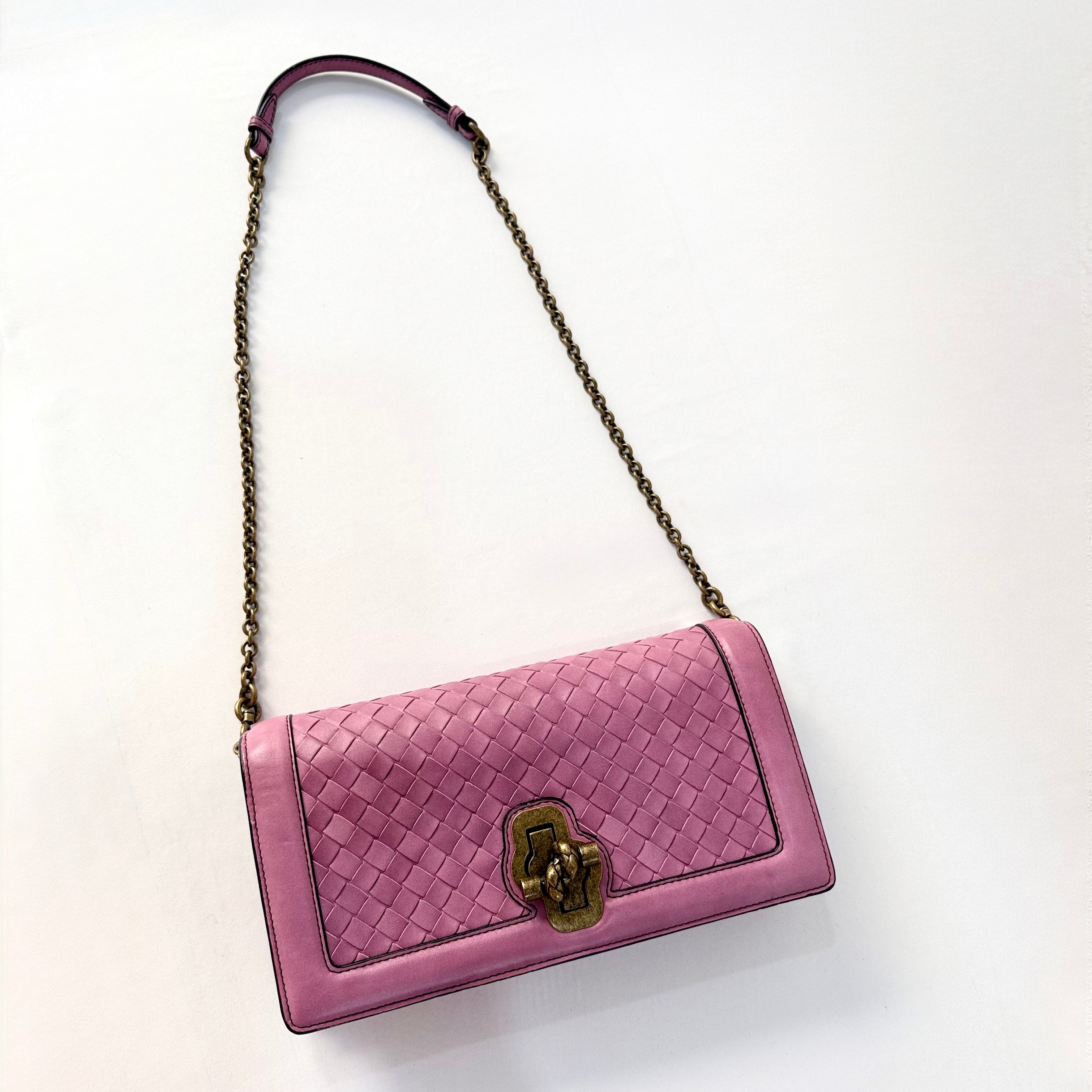 Bottega Veneta Pink Nappa Intrecciato Olimpia Knot Crossbody