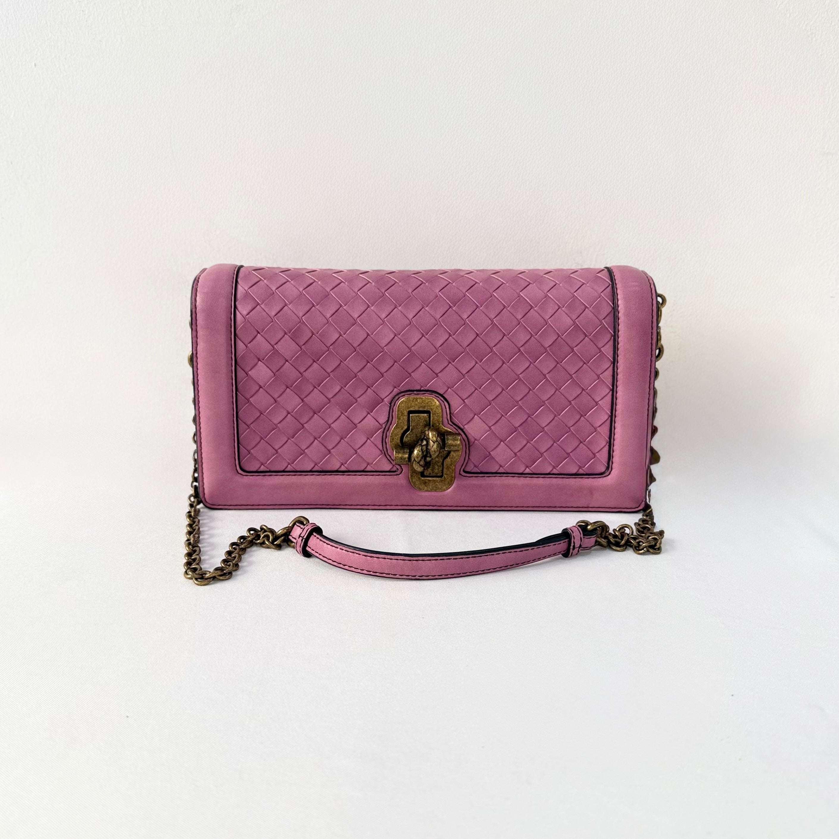 Bottega Veneta Pink Nappa Intrecciato Olimpia Knot Crossbody