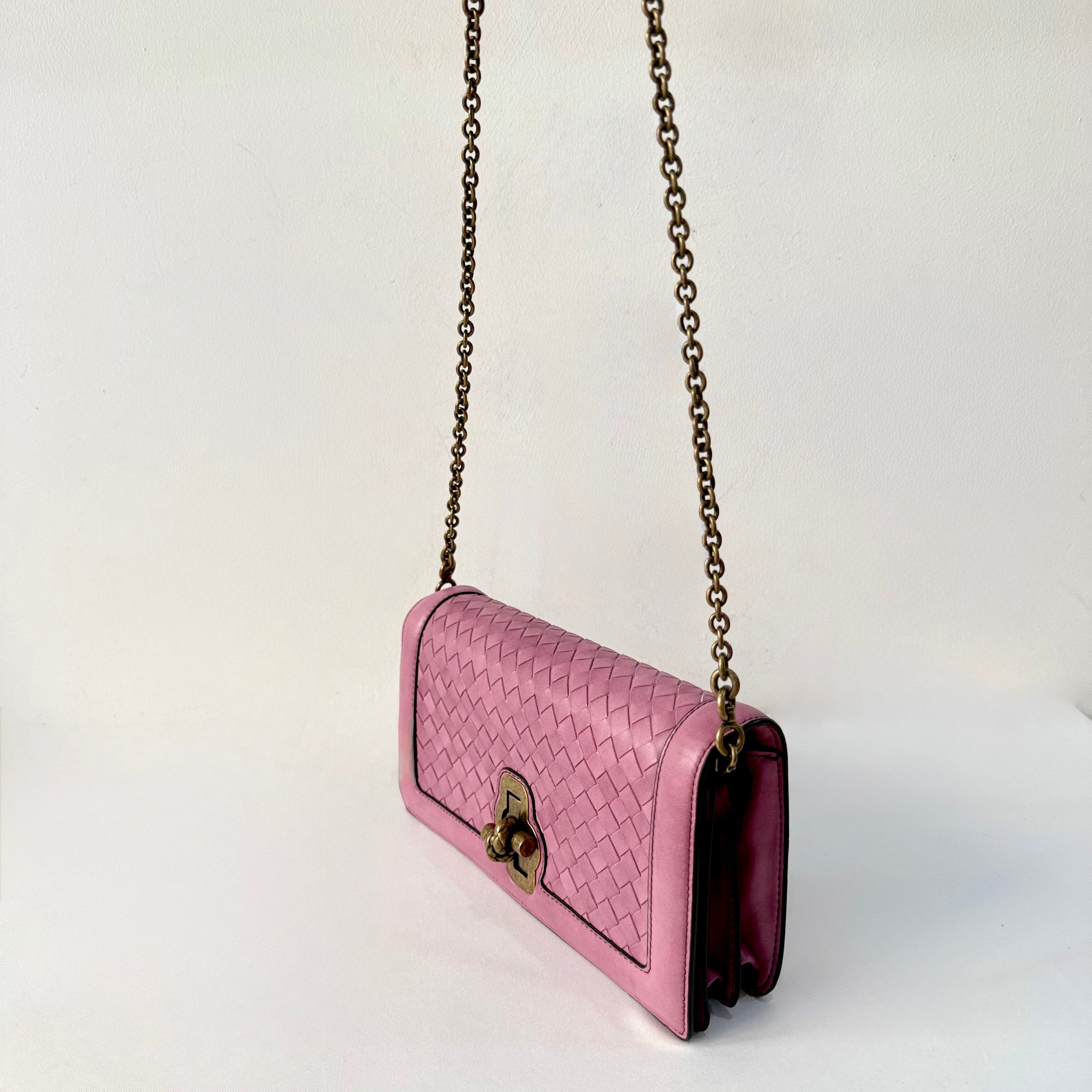 Bottega Veneta Pink Nappa Intrecciato Olimpia Knot Crossbody