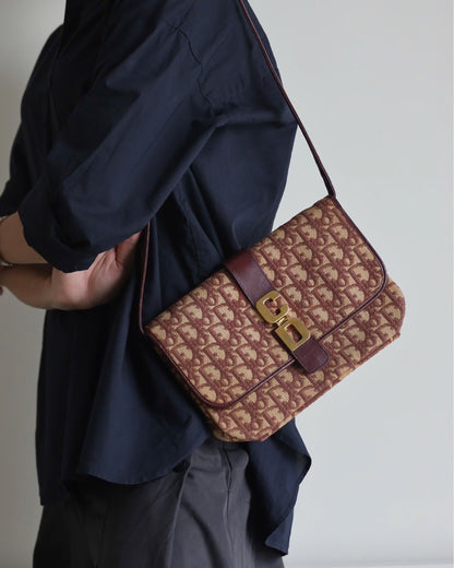 Christian Dior Trotter Canvas Shoulder Bag Burgundy