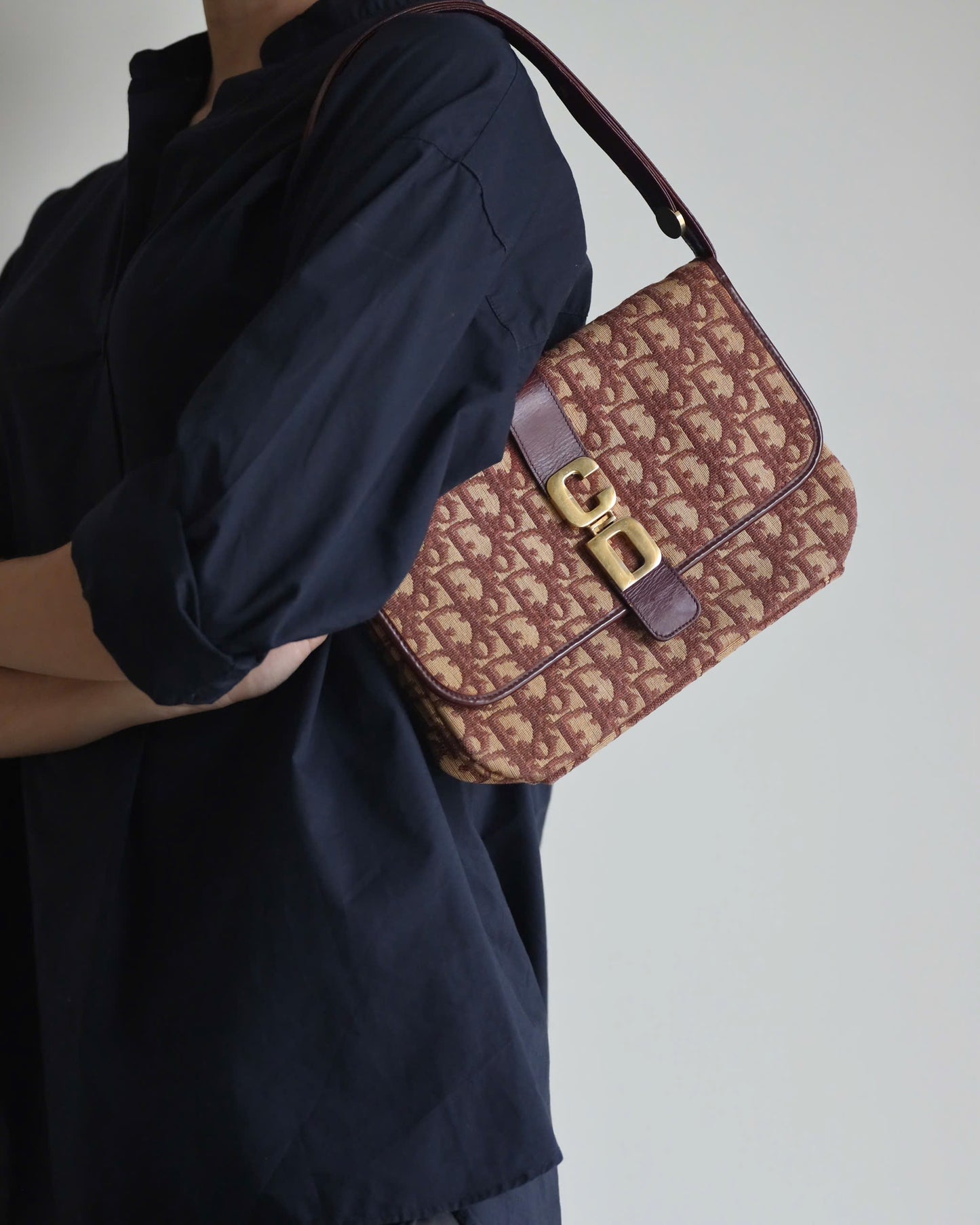 Christian Dior Trotter Canvas Shoulder Bag Burgundy