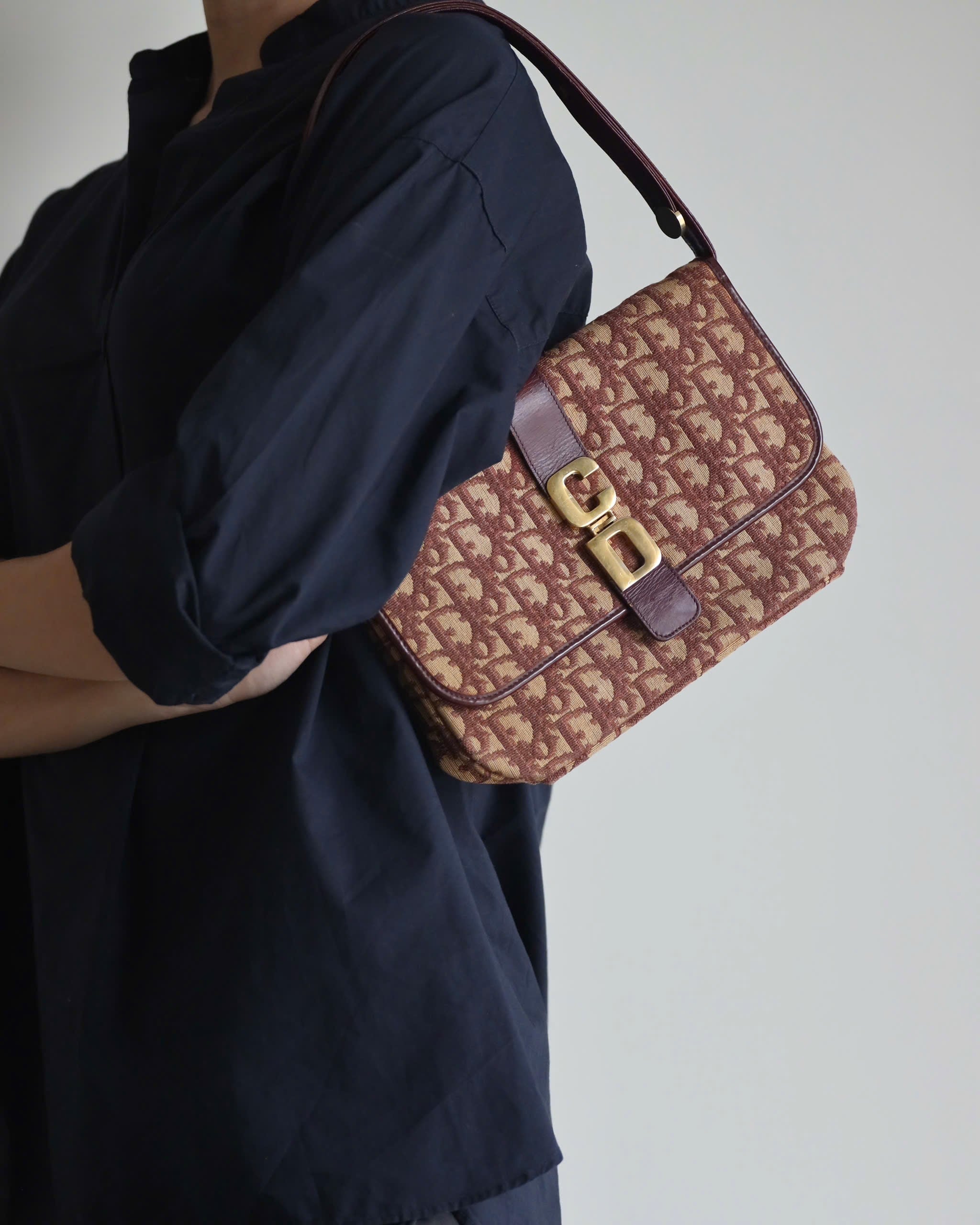 Christian Dior Trotter Canvas Shoulder Bag Burgundy