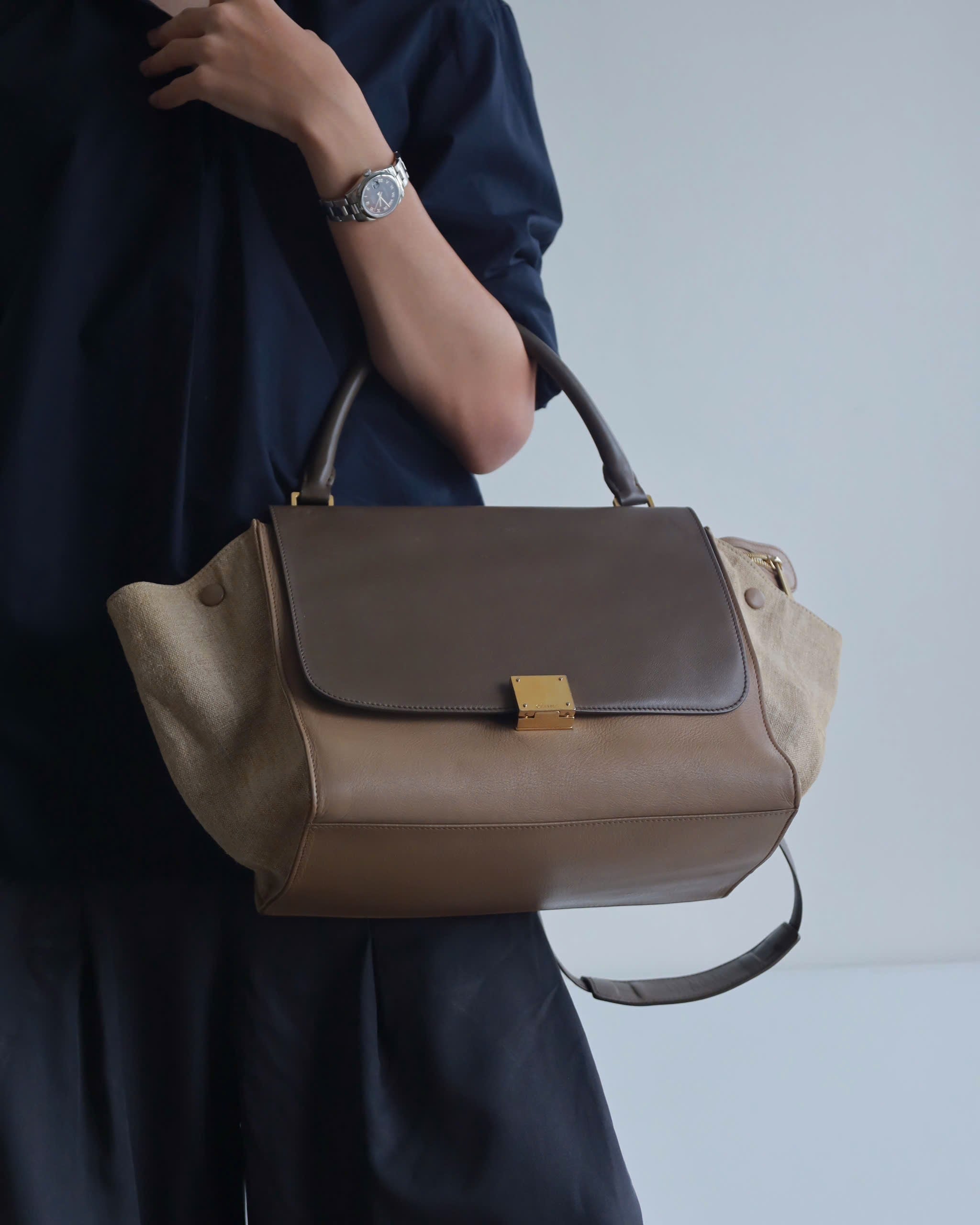 Celine Trapeze Beige Dark Brown
