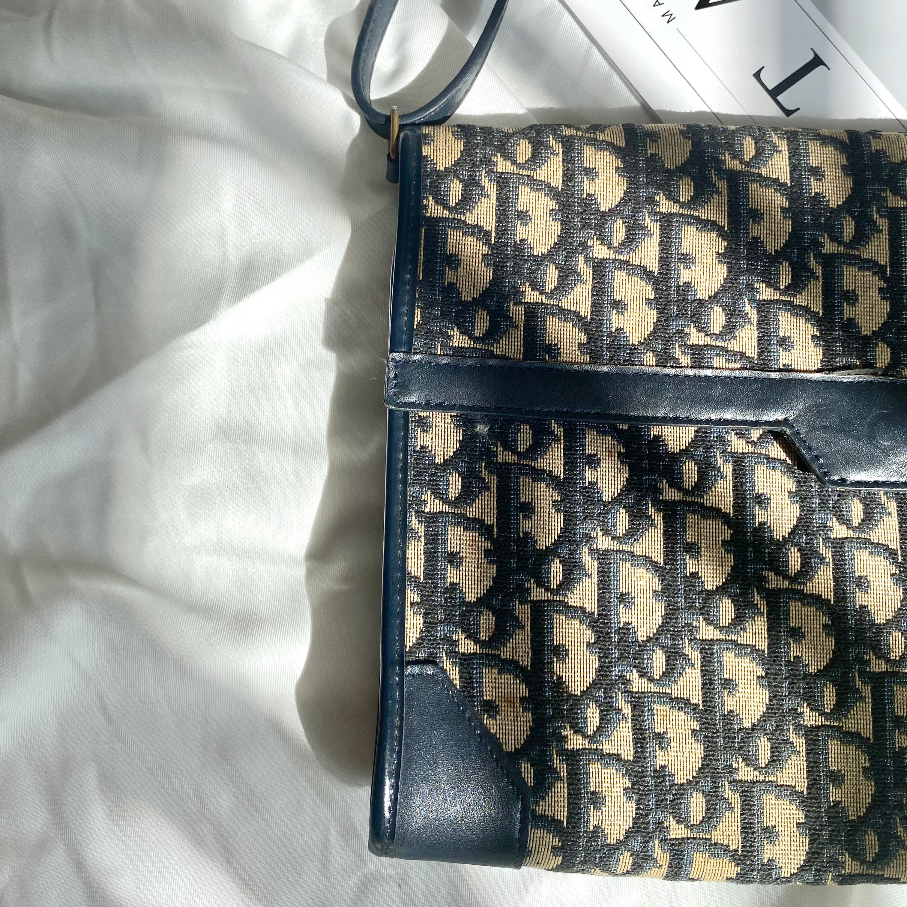 Christian Dior Vintage Blue Canvas Shoulder Bag