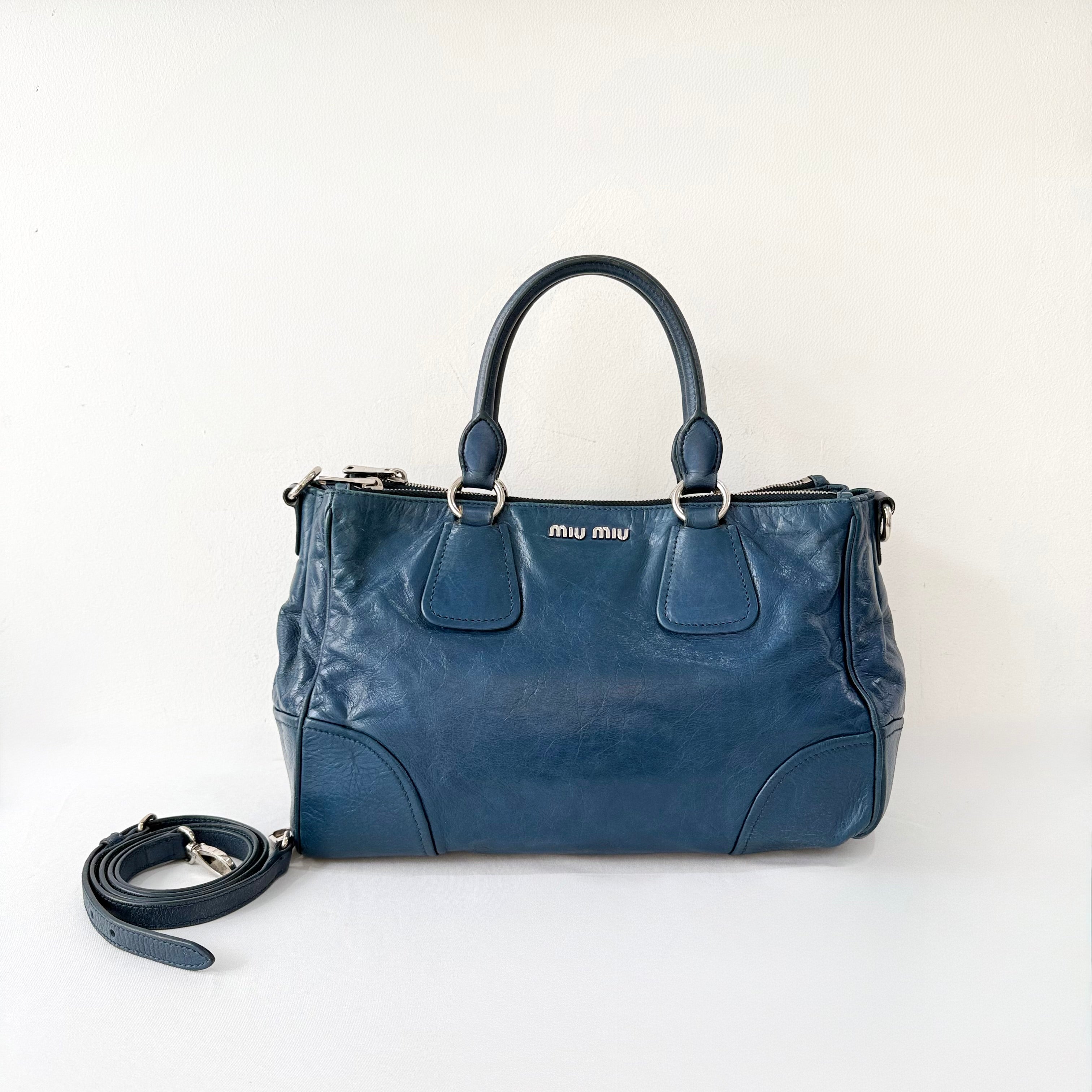 Miu Miu Double Zip Convertible Satchel Vitello Shine