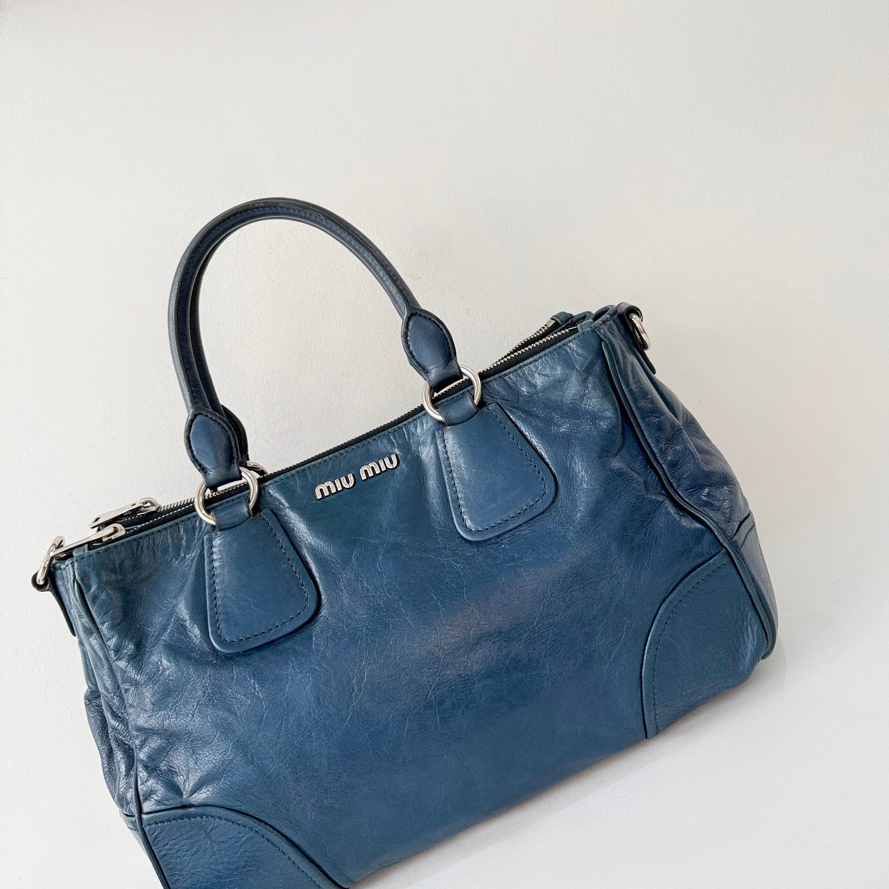 Miu Miu Double Zip Convertible Satchel Vitello Shine