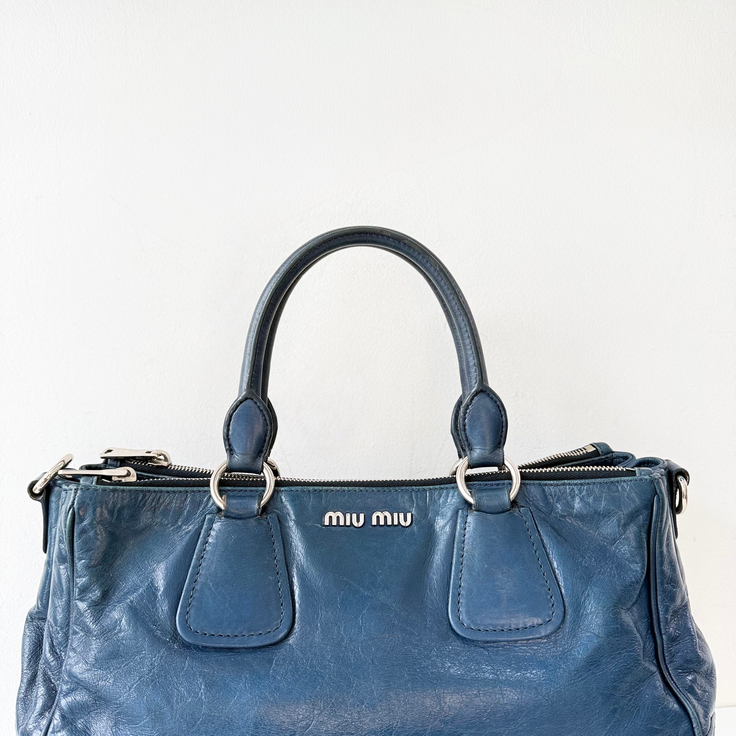 Miu Miu Double Zip Convertible Satchel Vitello Shine