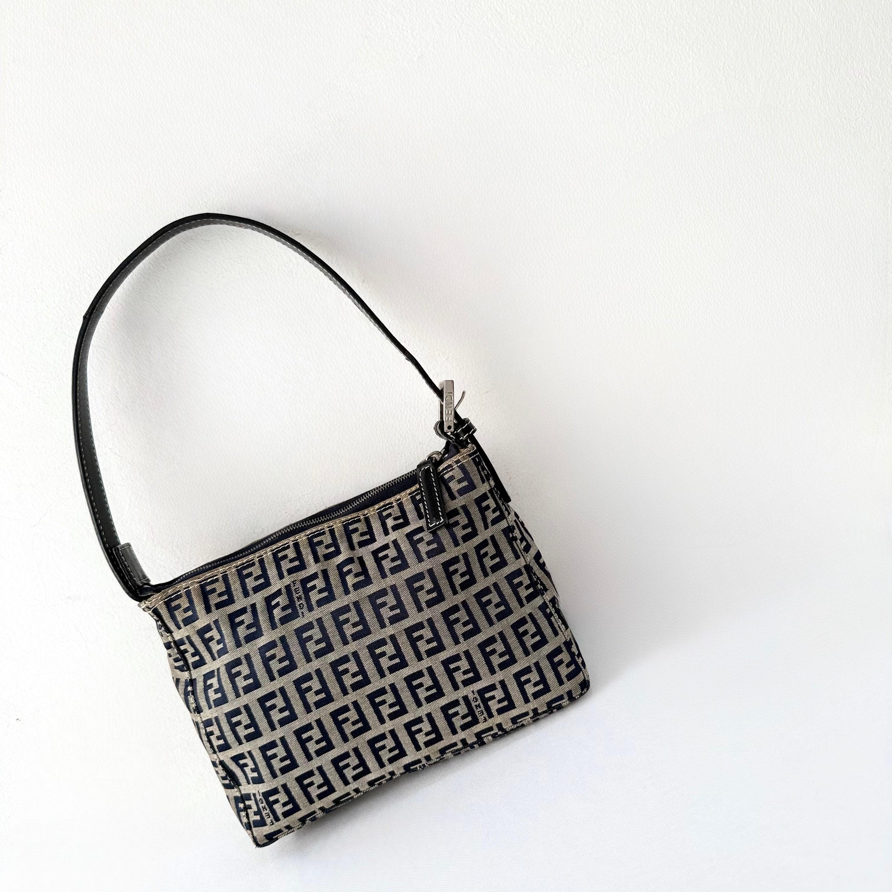 Fendi Navy & Grey Zucchino Mini Pochette Bag