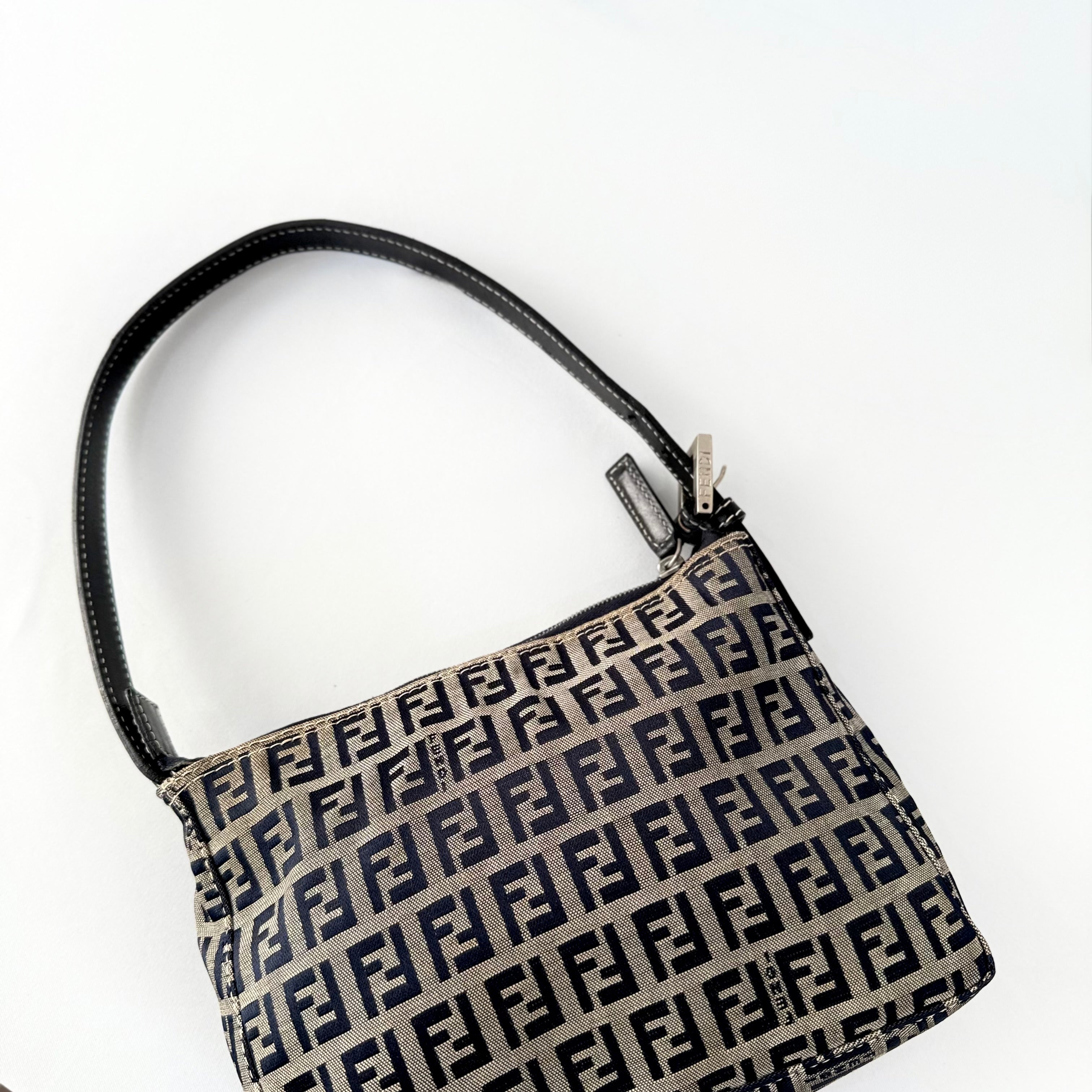Fendi Navy & Grey Zucchino Mini Pochette Bag