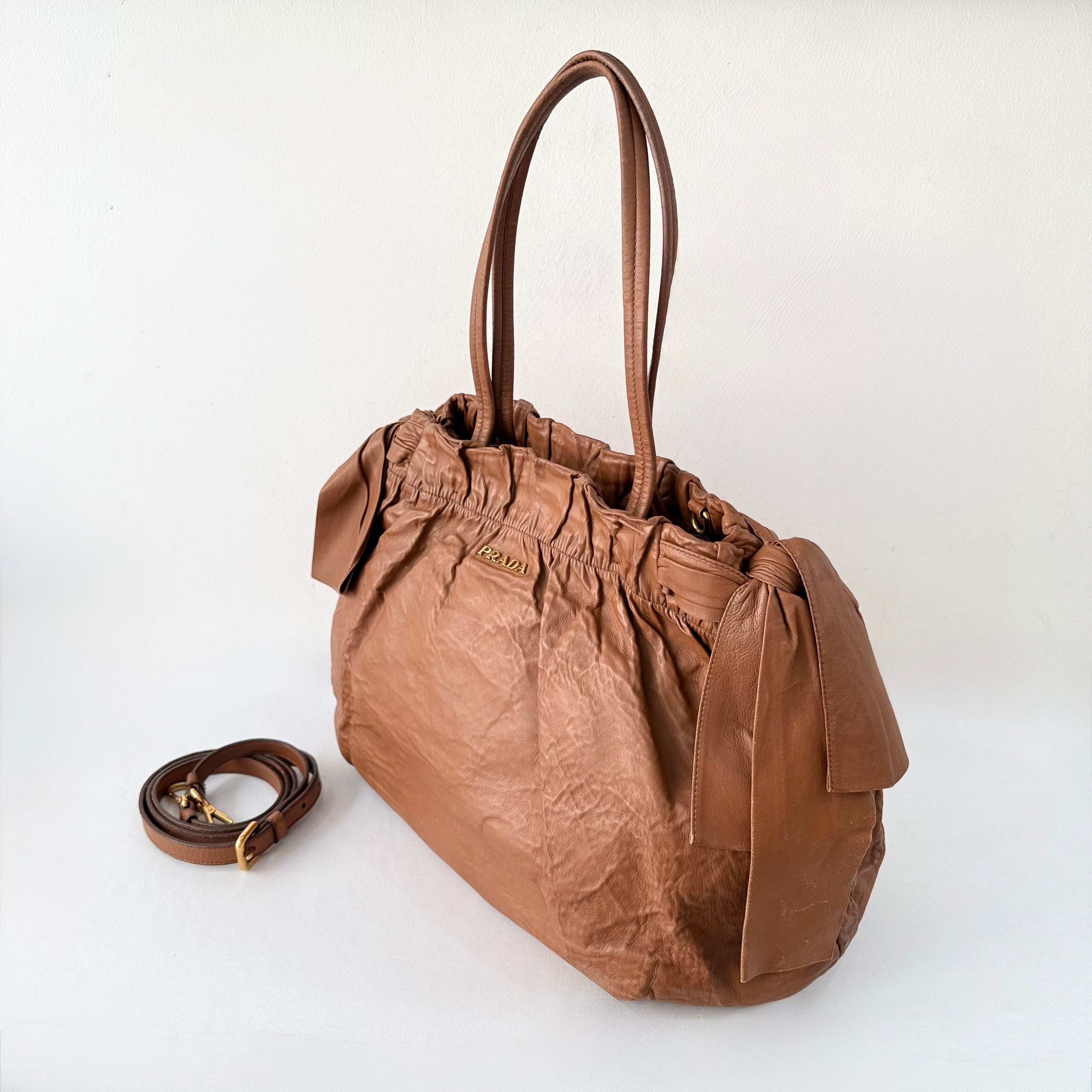 PRADA Nappa Leather Bow Satchel Bag