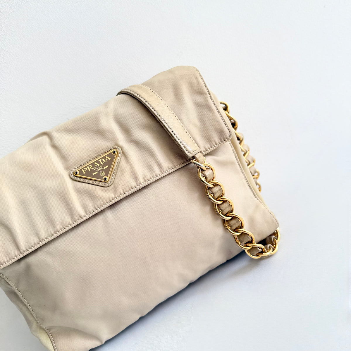 Prada Chain-Link Catena - Beige Crossbody Bag