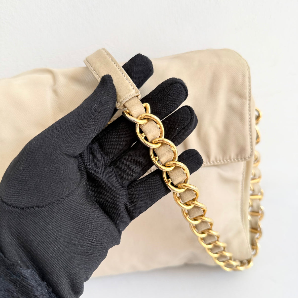 Prada Chain-Link Catena - Beige Crossbody Bag