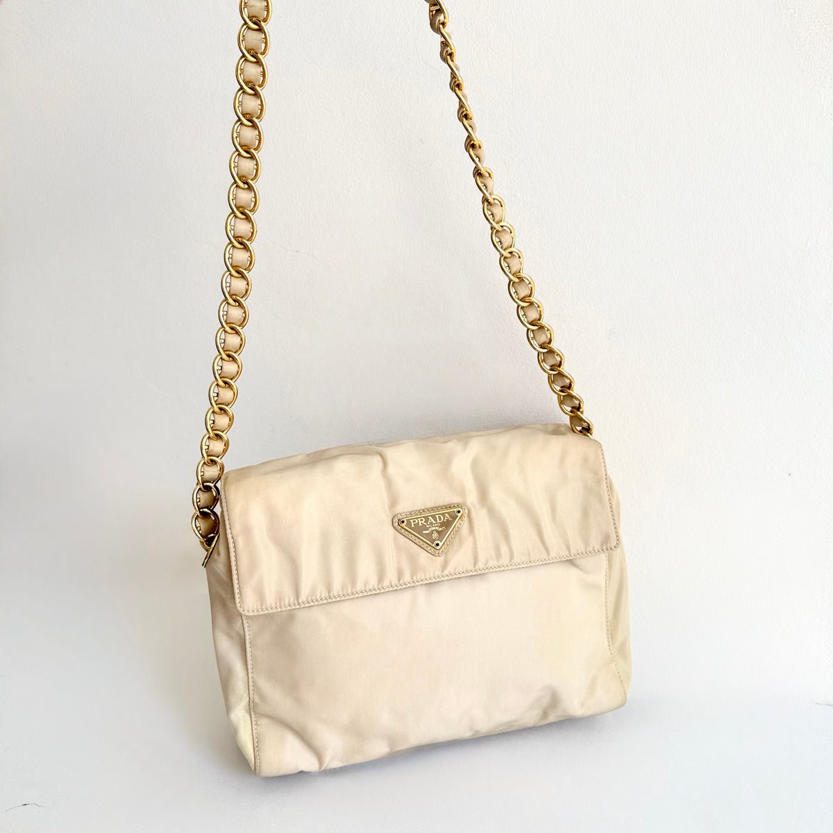 Prada Chain-Link Catena - Beige Crossbody Bag