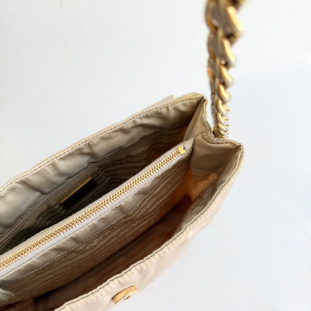 Prada Chain-Link Catena - Beige Crossbody Bag