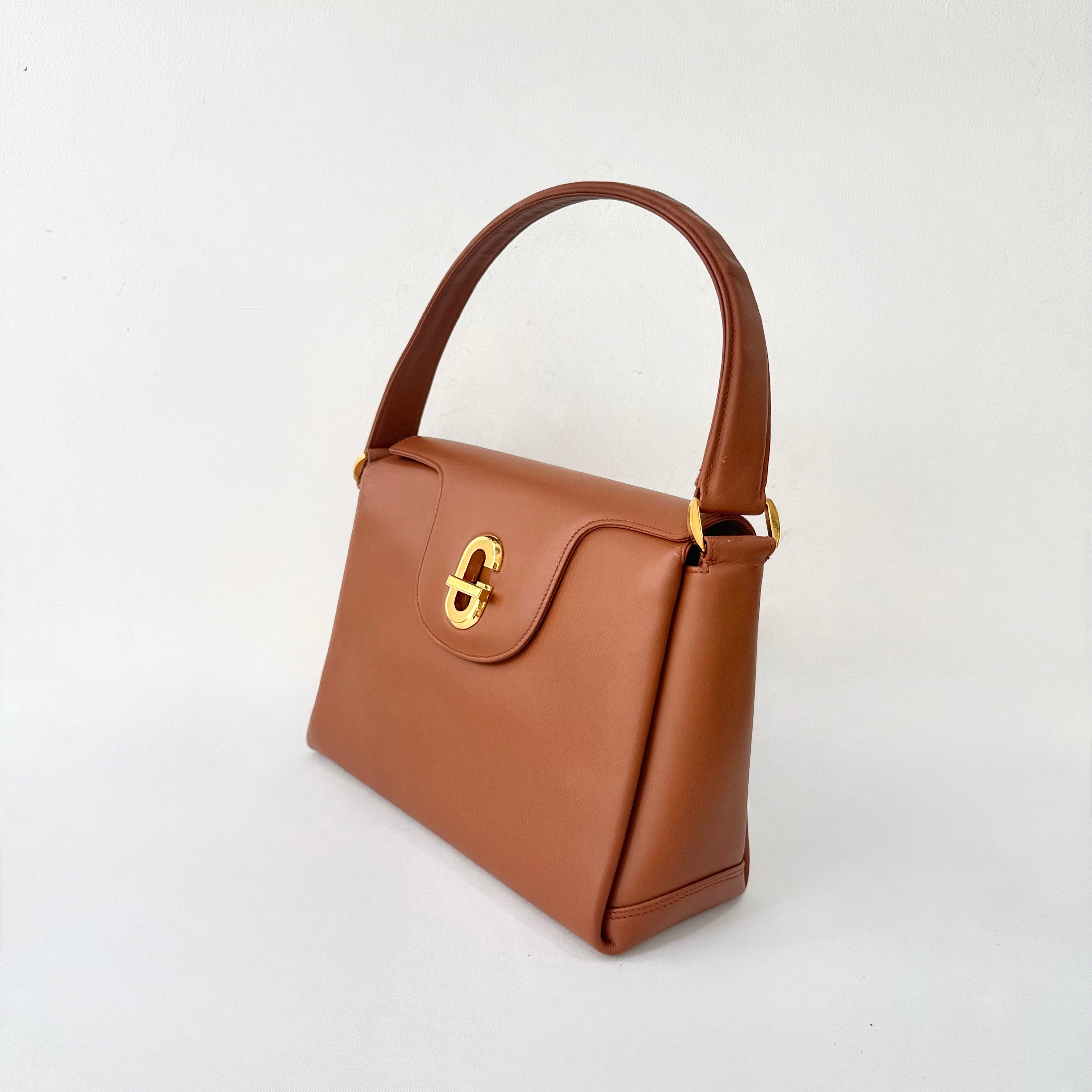 Gucci Vintage Brown Leather Turnlock Bag
