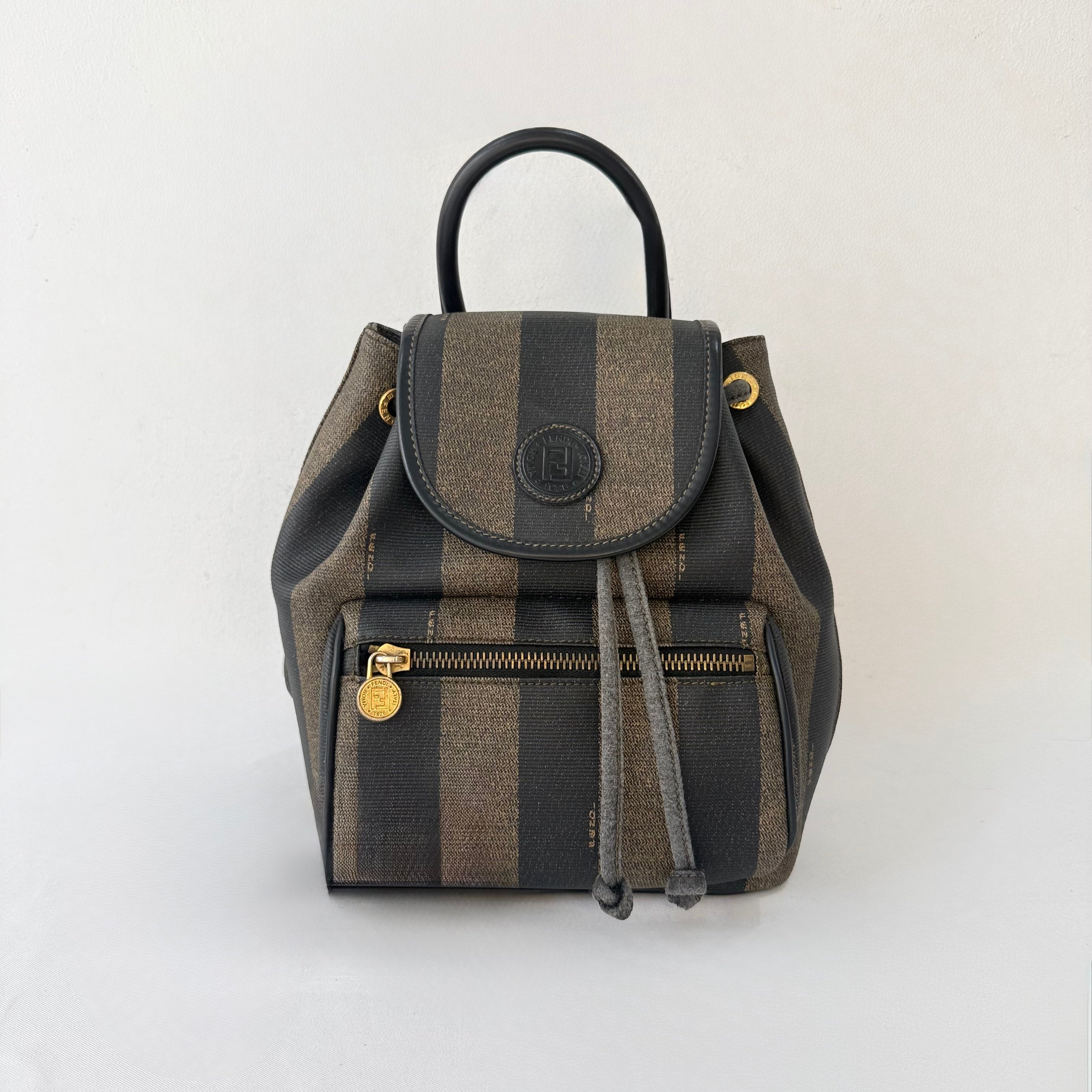 Fendi Vintage Backpack in Brown Pequin Striped