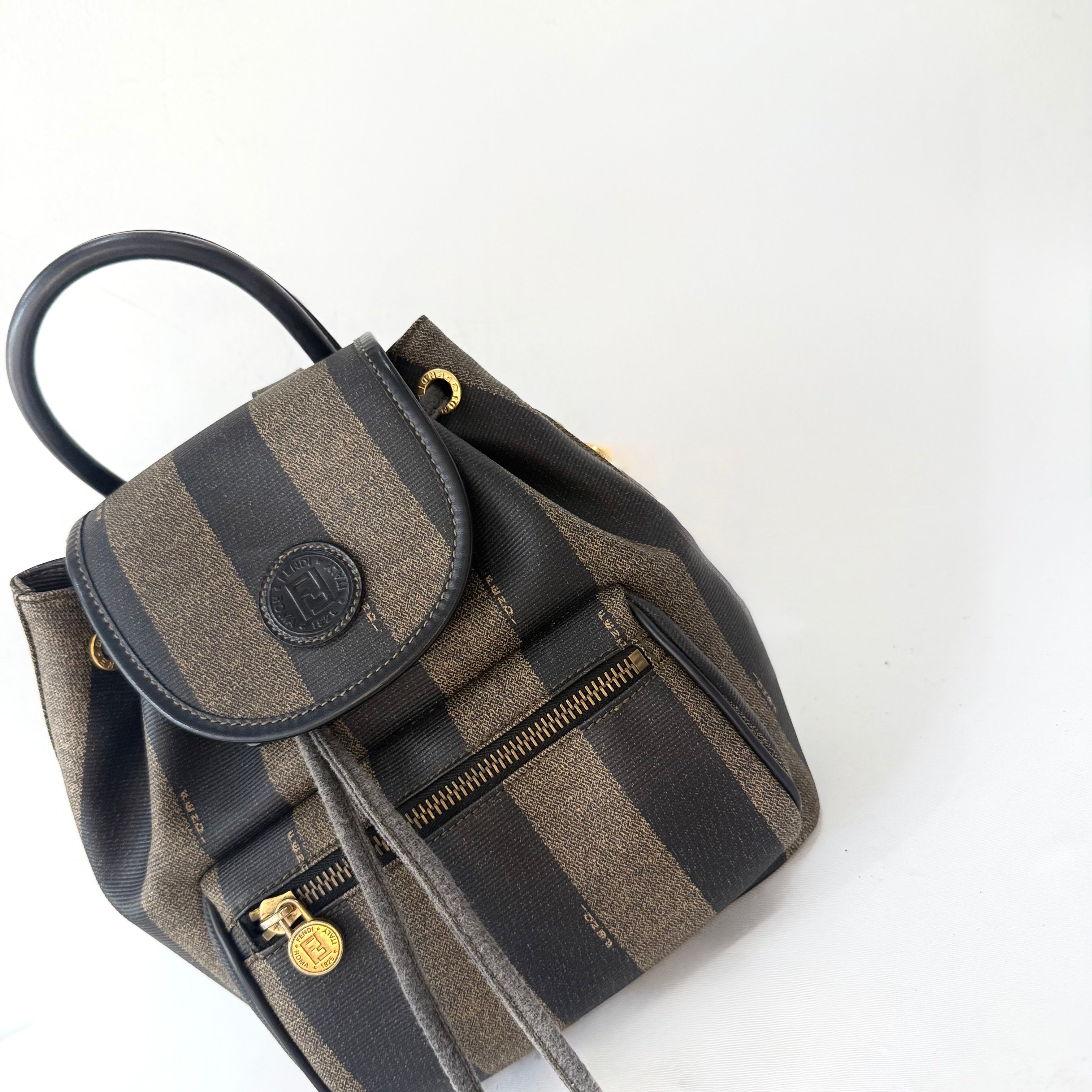 Fendi Vintage Backpack in Brown Pequin Striped