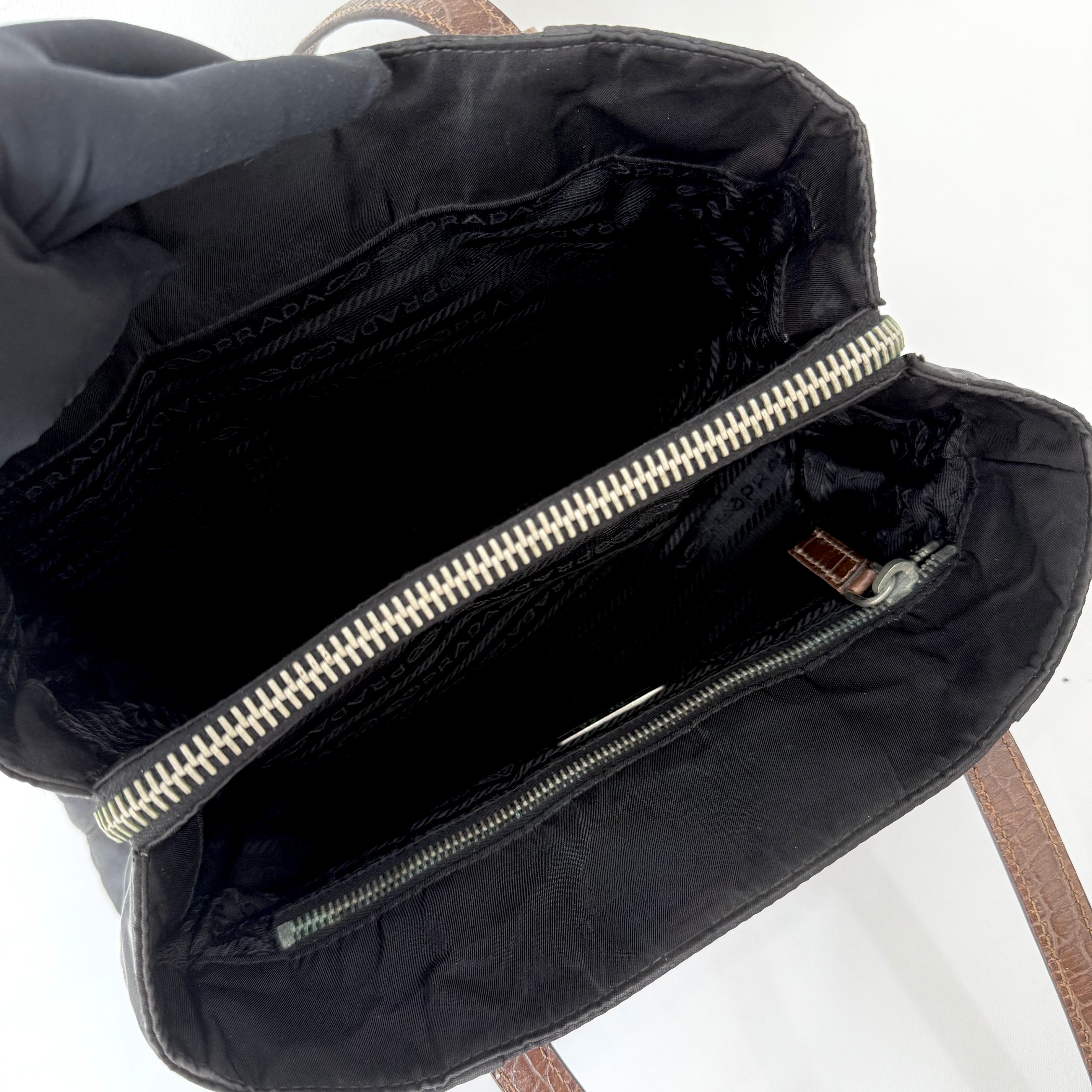 Prada Tessuto Nylon Faux Croc Tote Black