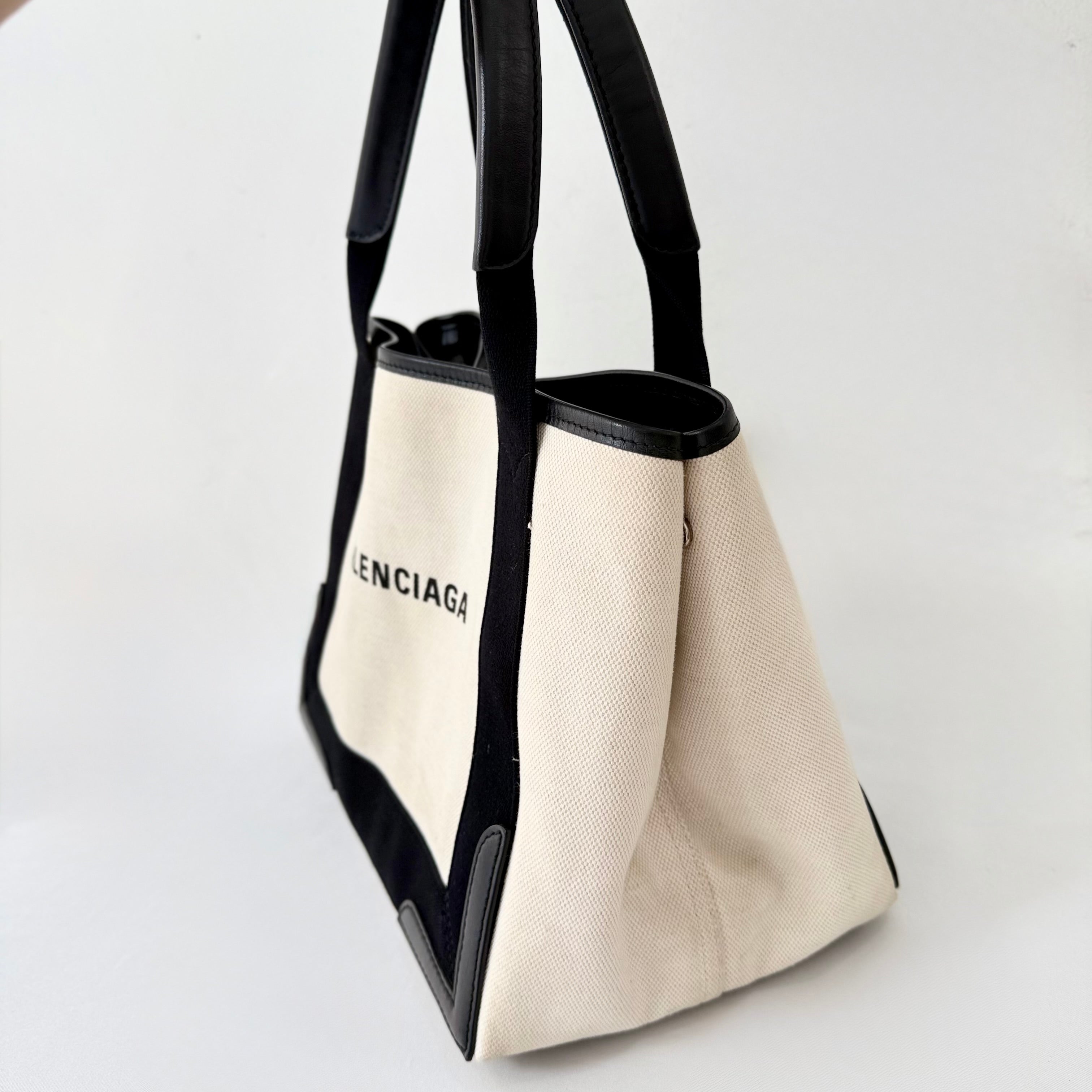 Balenciaga Cabas Tote Bag Canvas/Calfskin Beige/Black