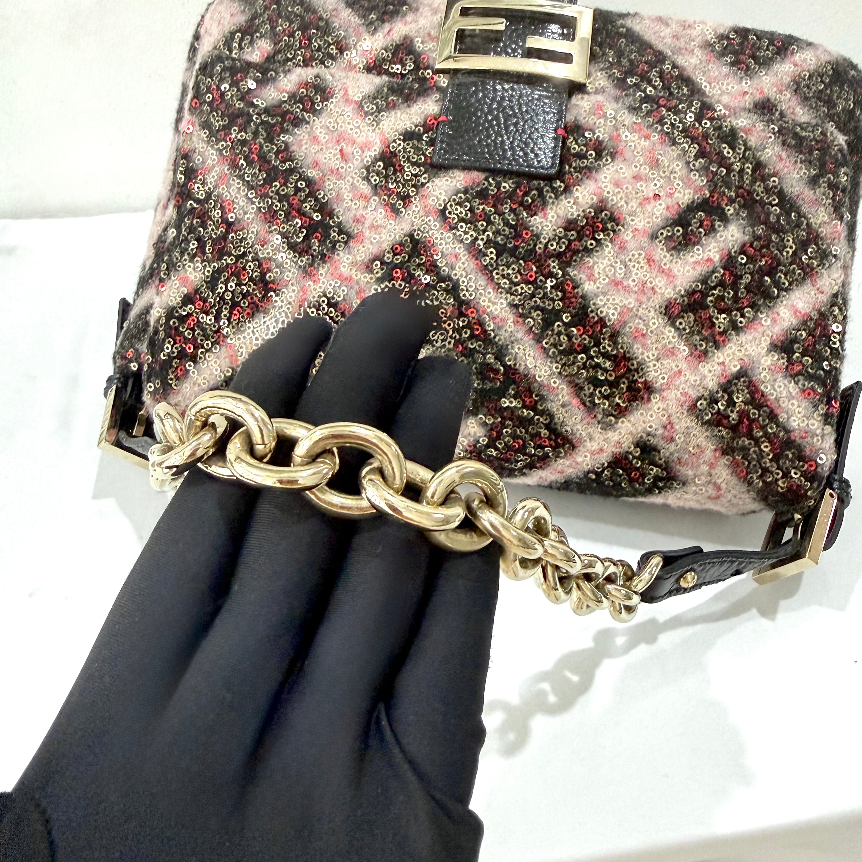 FENDI MAMA FOREVER BAG SEQUINED ZUCCA WOOL BLACK PINK