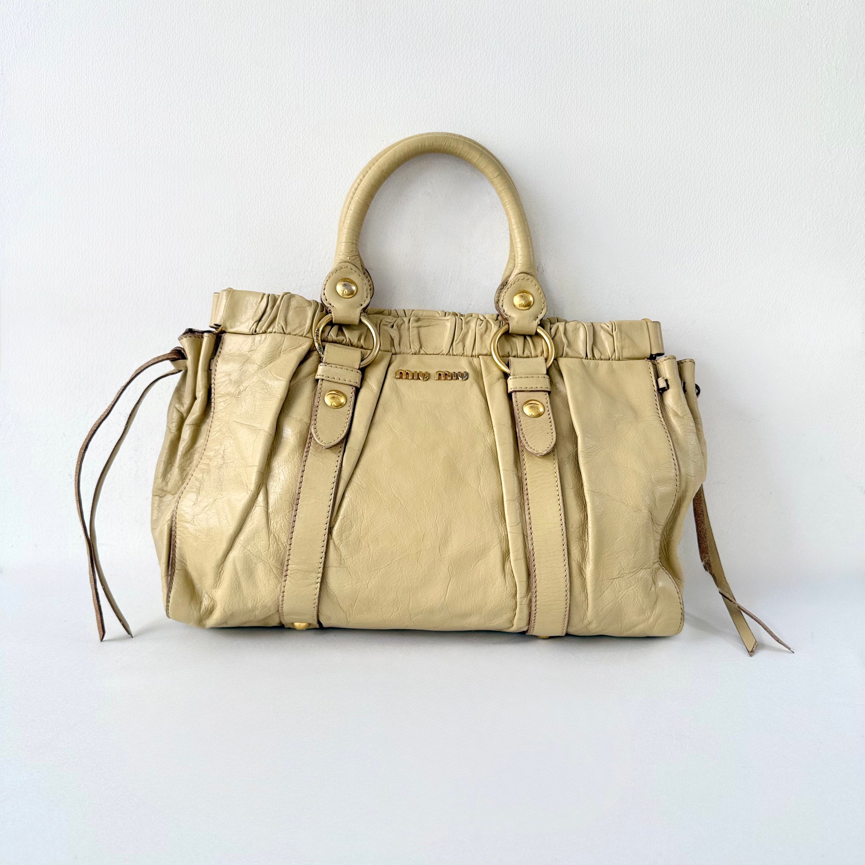 Miu Miu Beige Leather Vitello Lux Shoulder Bag